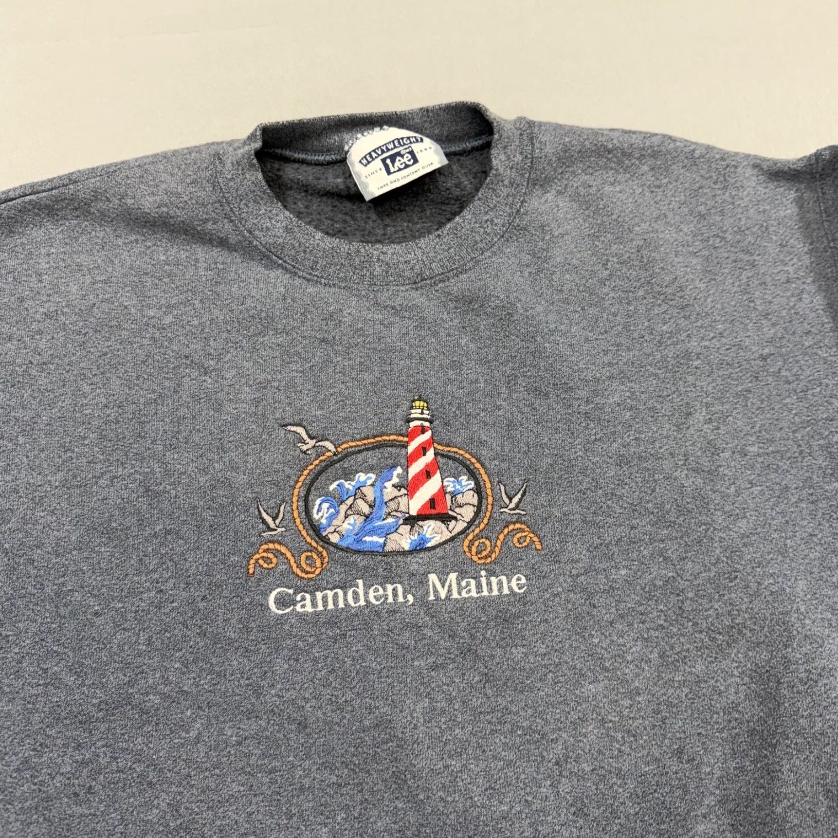 Lee VINTAGE Lee Sweatshirt Mens XL Gray Maine Fleece Crewneck Nautical Lighthouse Graphic Print Embroidered Size US XL / EU 56 / 4 - 2 Thumbnail