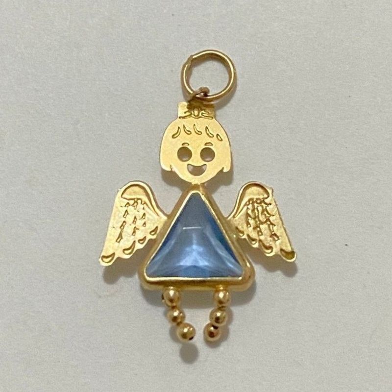 Vintage 14k Yellow Gold Angel Charm Birthstone Aquamarine Pendant Size ONE SIZE - 1 Thumbnail