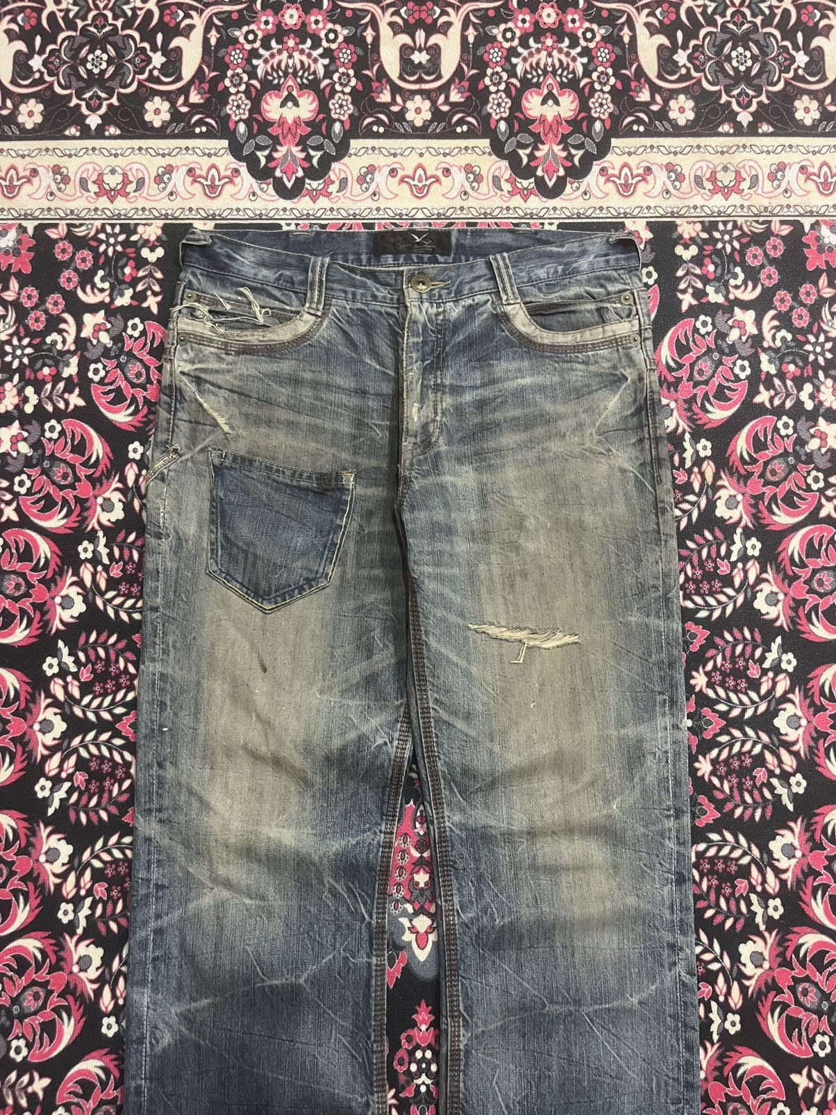 Le Grande Bleu (L.G.B.) Vintage Japan Daily Topics Double Waist Whisker Rusty Jeans Size US 34 / EU 50 - 3 Thumbnail