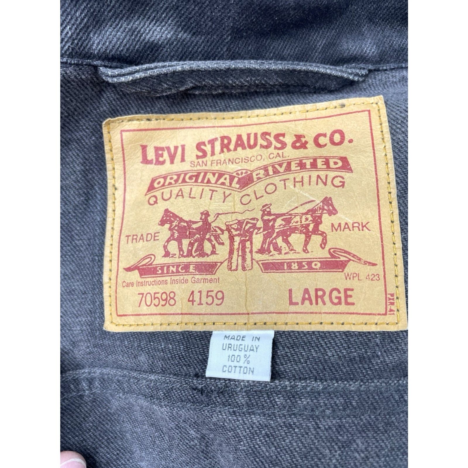 Levi's VINTAGE Levi's Trucker Jacket Black Denim 90s 4159 70598 Men's Large Boxy Size US L / EU 52-54 / 3 - 4 Thumbnail