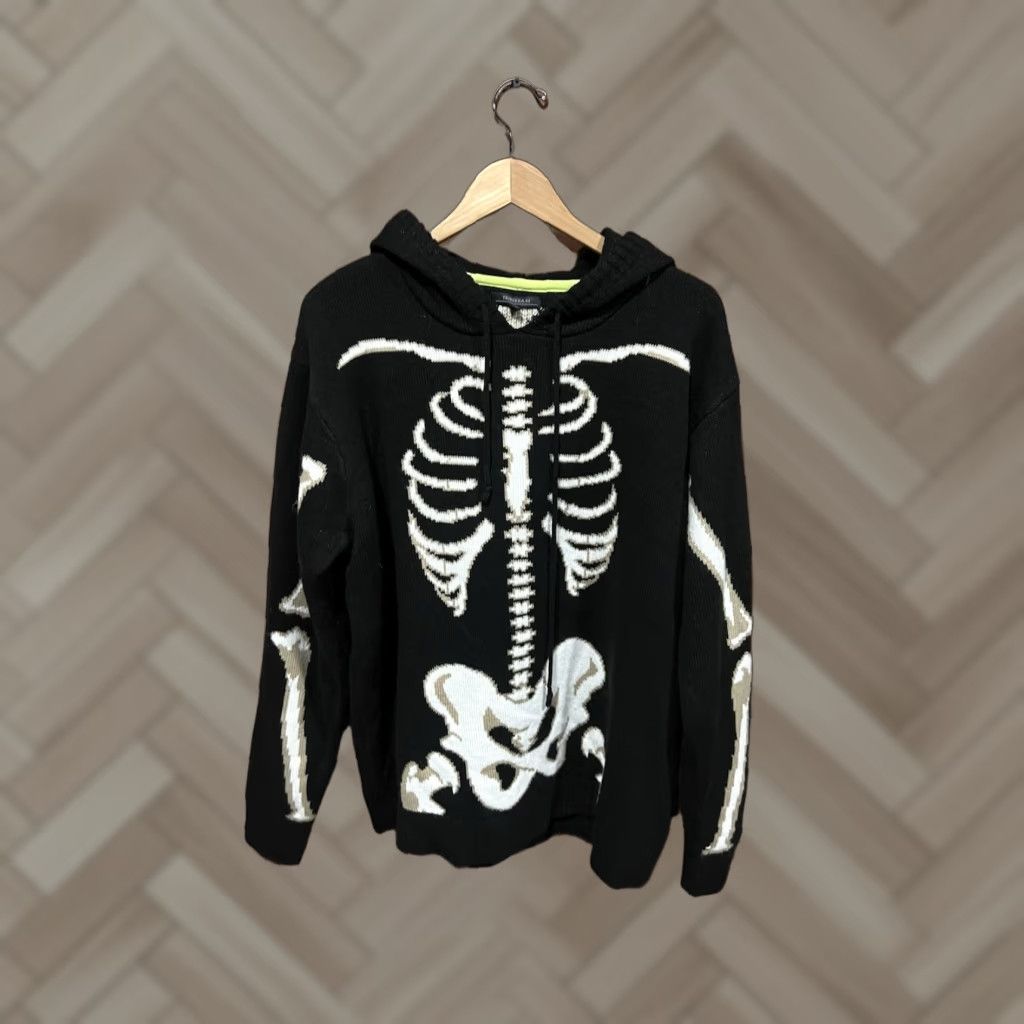 Tribekka 44 Womens Black Pullover Knit Hooded Sweatshirt Skeleton XL Hoodie Pullover Shirt Activewear Womens