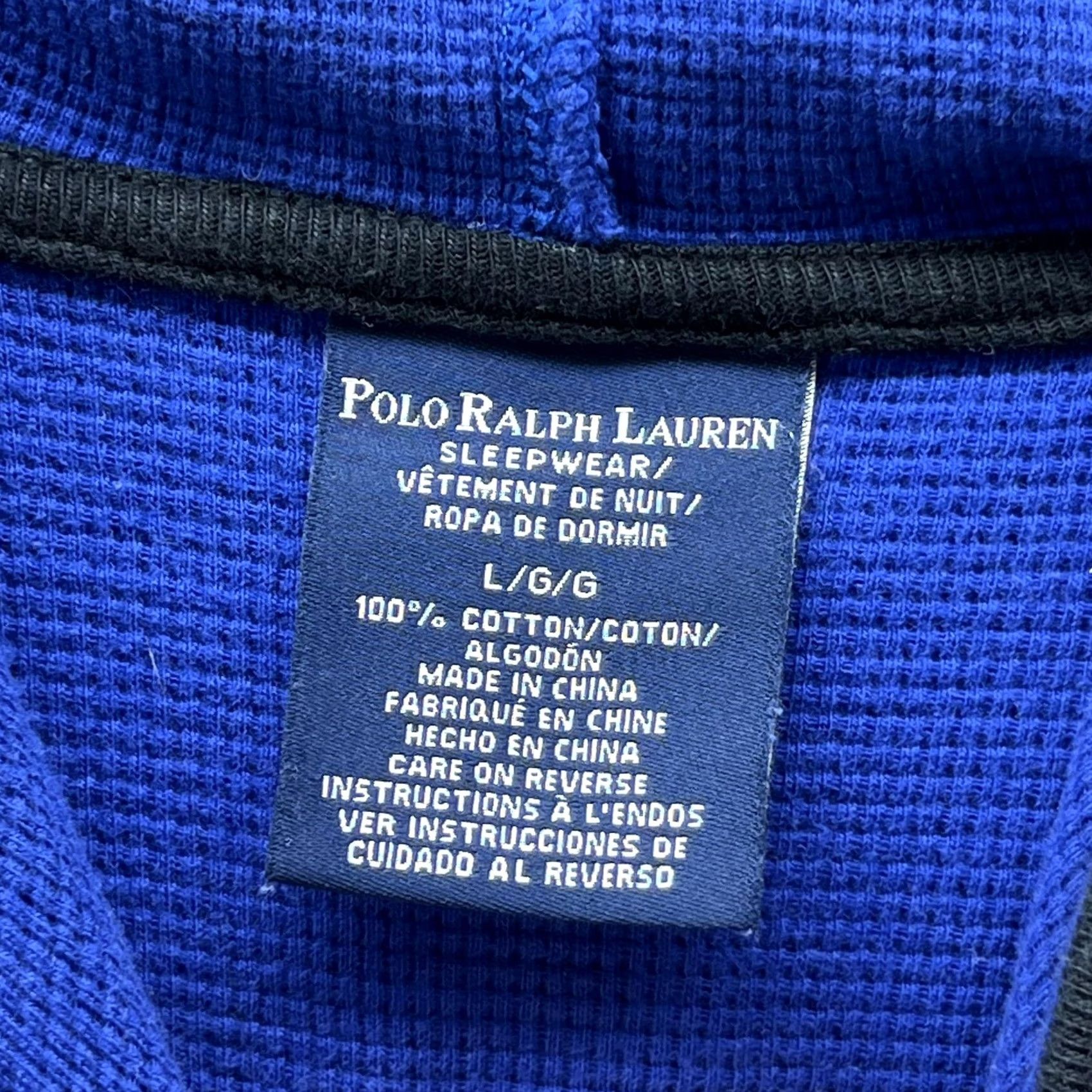 Polo Ralph Lauren Polo Ralph Lauren Pajama Top Mens L Blue Hooded Waffle Knit Sleepwear Lounge Shirt Size US L / EU 52-54 / 3 - 4 Thumbnail