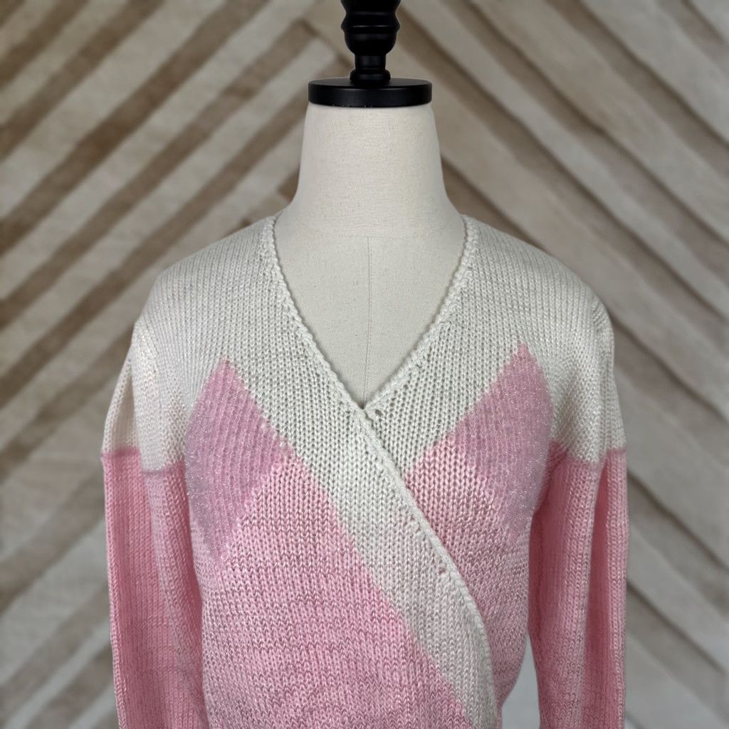 Pinko VINTAGE Charlotte VanHorne Sweater Pink 80s Surplice Knit Diamond Pullover Womens M Size M / US 6-8 / IT 42-44 - 1 Thumbnail