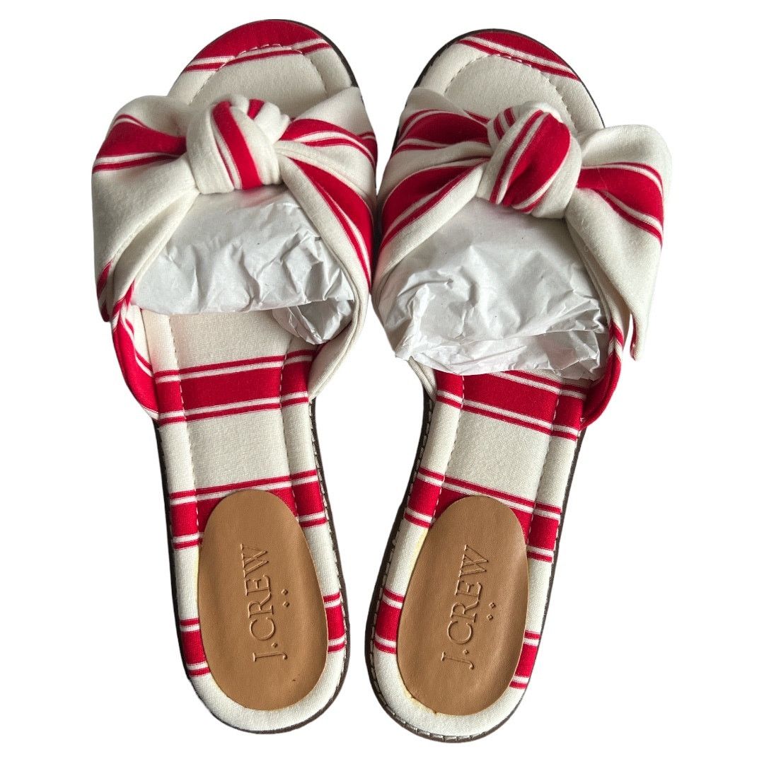 J.Crew J.CREW Red/ Ivory Stripe Print Knot Slide Sandals, US7.5 Size US 7.5 / IT 37.5 - 2 Thumbnail