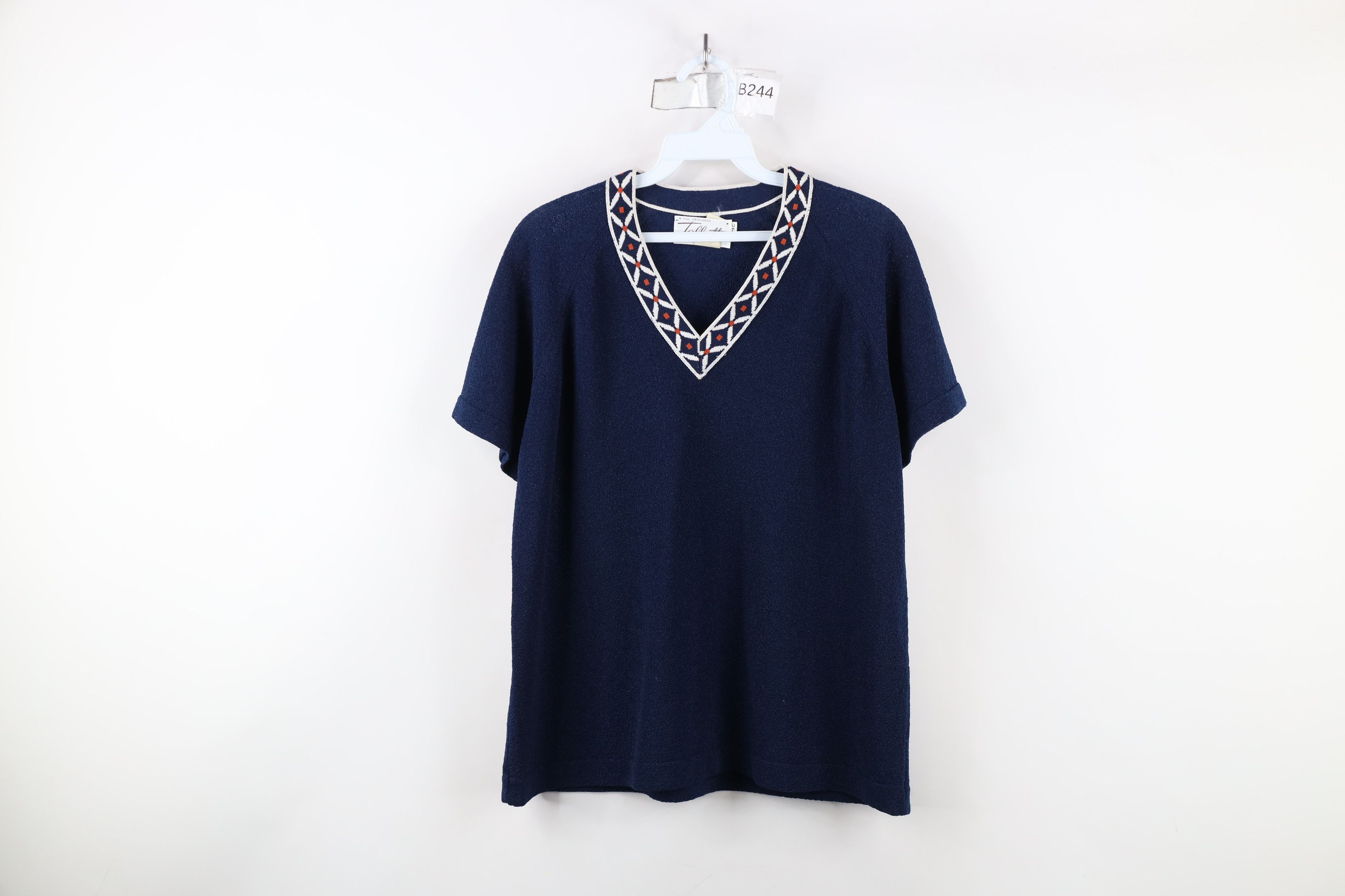 Vintage Vintage 70s Mid Century Modern MCM Flower Knit T-Shirt USA Size M / US 6-8 / IT 42-44 - 1 Thumbnail