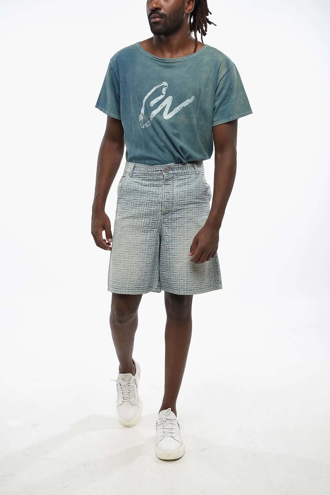 Balmain og1mm0326 All-Over Monogram Denim Short in Blue Size US 30 / EU 46 - 4 Thumbnail