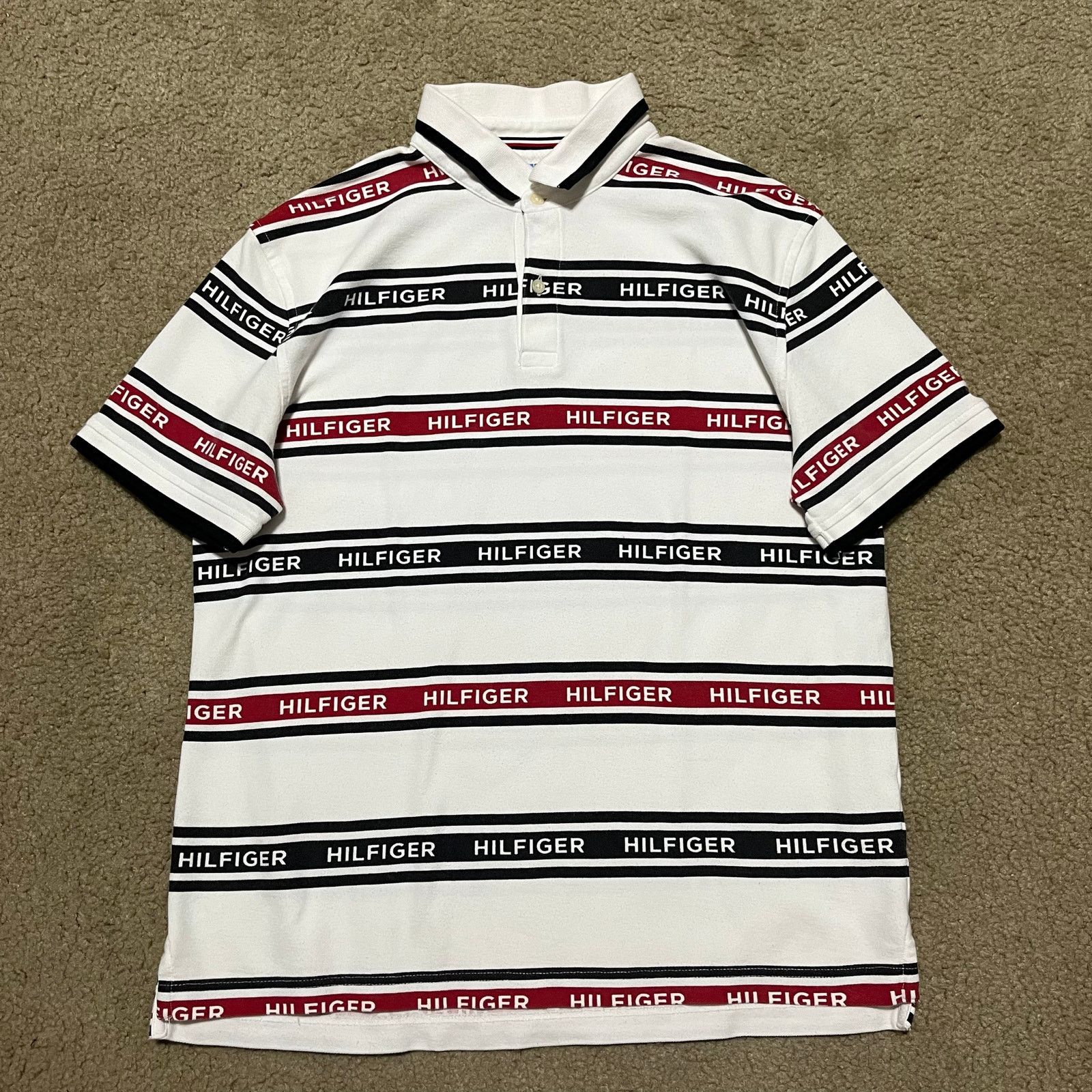 Tommy Hilfiger Tommy Hilfiger Striped Logo White Polo Shirt XL Size US XL / EU 56 / 4 - 1 Thumbnail