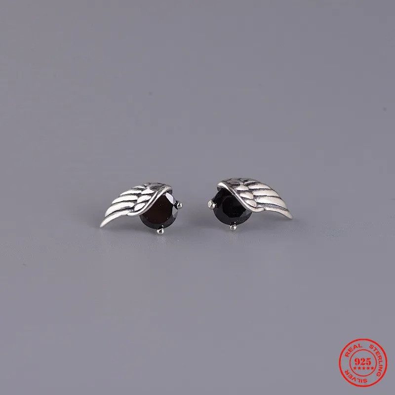 Jewelry Feather Black Zircon Stud Earring 925 Sterling Silver Gift Size ONE SIZE - 4 Thumbnail