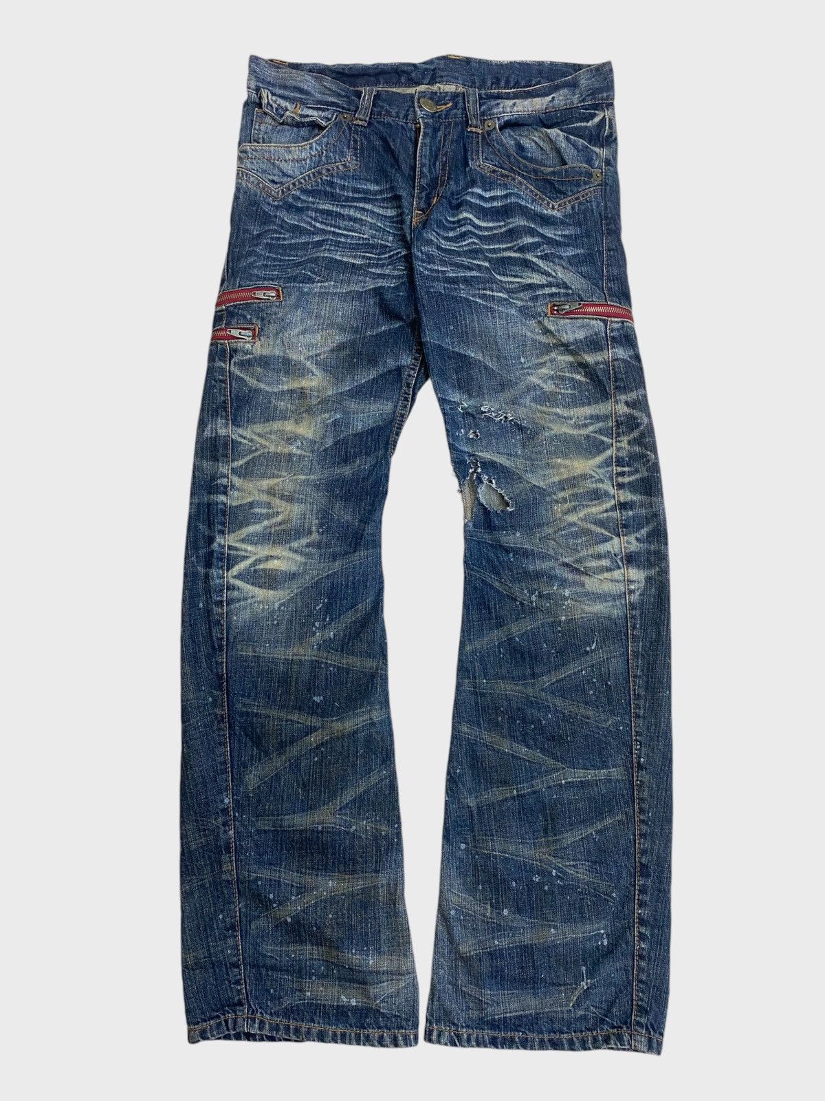 GOSTAR DE FUGA × Japanese Brand Vintage Rattle Rap Unique Faded Wash Zipper Accents Ripped Size US 33 - 1 Thumbnail