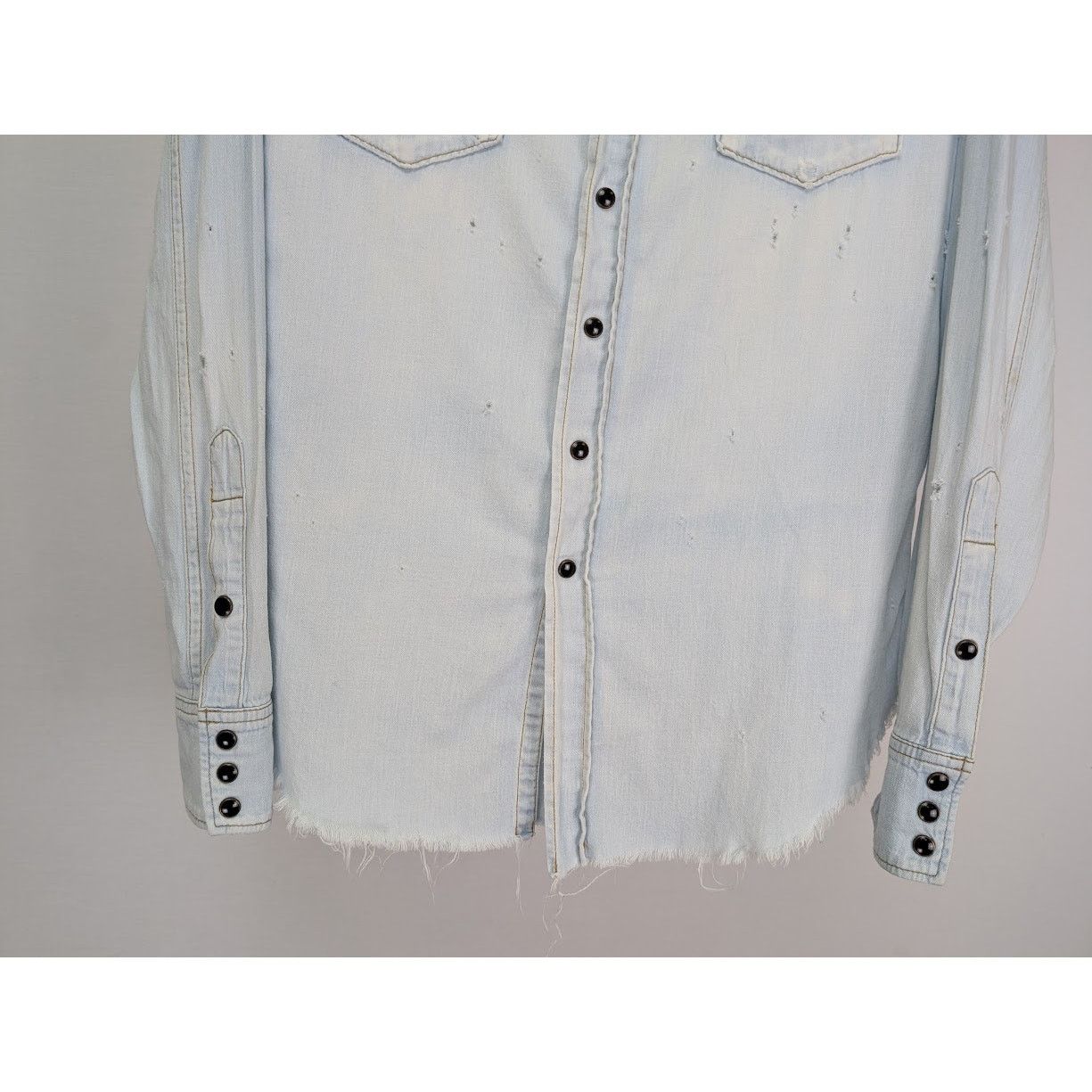 Saint Laurent Paris o1rshd1 CC20 Distressed Western Shirt in Sky Blue Size US M / EU 48-50 / 2 - 5 Thumbnail