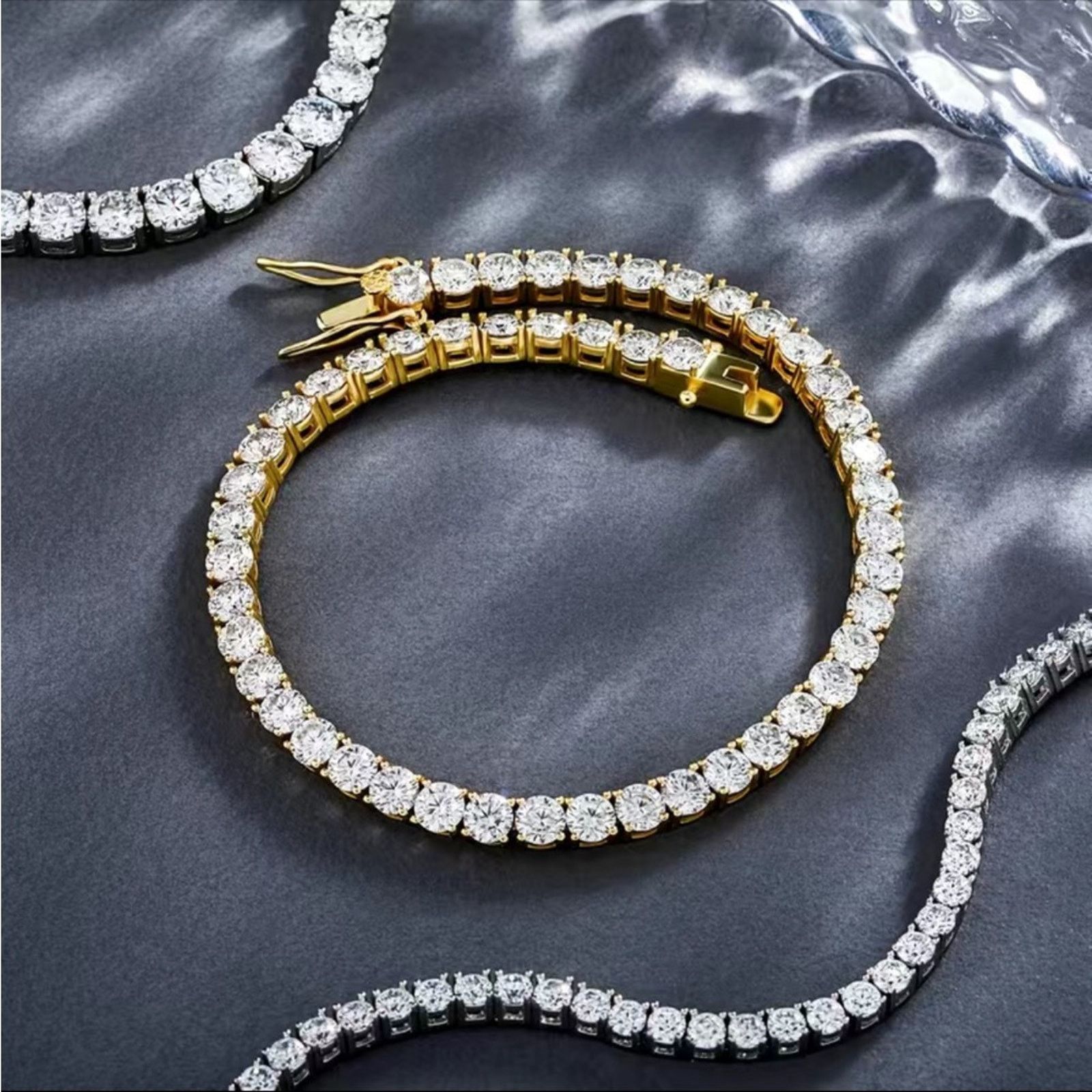 Jewelry Men’s 5mm round cubic zirconia 14k gold plated bracelet 8” Size ONE SIZE - 6 Thumbnail