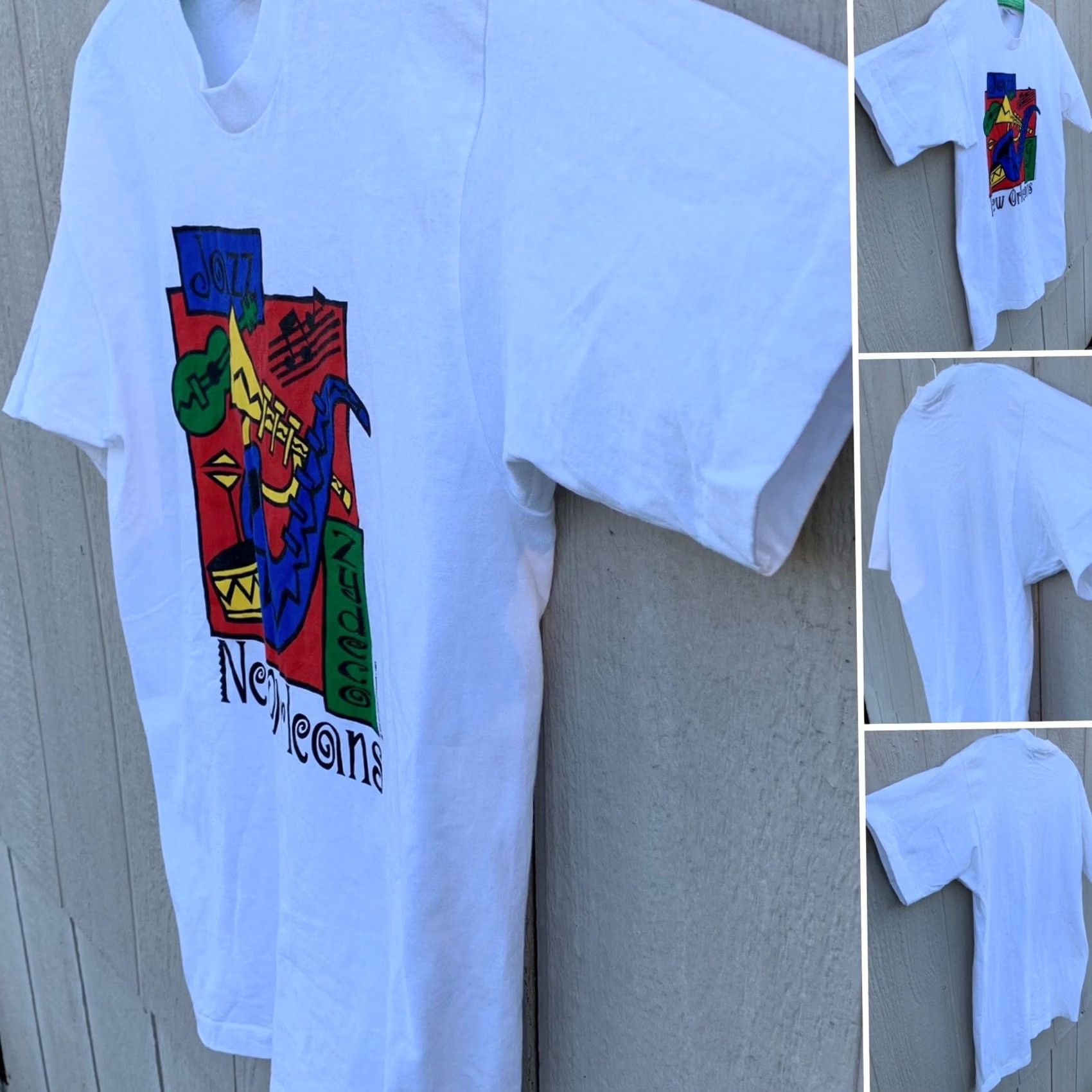 Fruit Of The Loom vintage New Orleans Jazz Zydeco t-shirt Out of Hand Graphics 1993 single stitch L White Cotton Men Graphic Tee Size US L / EU 52-54 / 3 - 2 Thumbnail