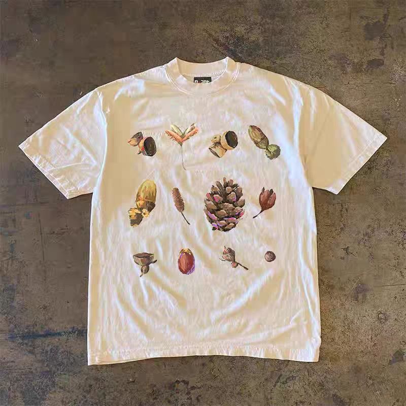 Vintage White casual retro pine cone print loose tee Size US M / EU 48-50 / 2 - 1 Thumbnail