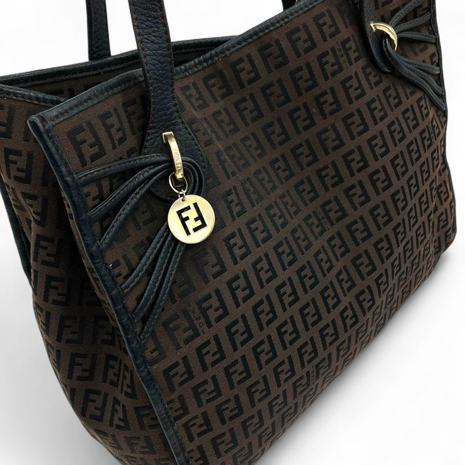 Fendi Fendi - Brown FF Logo Canvas Tote Bag Size ONE SIZE - 3 Thumbnail