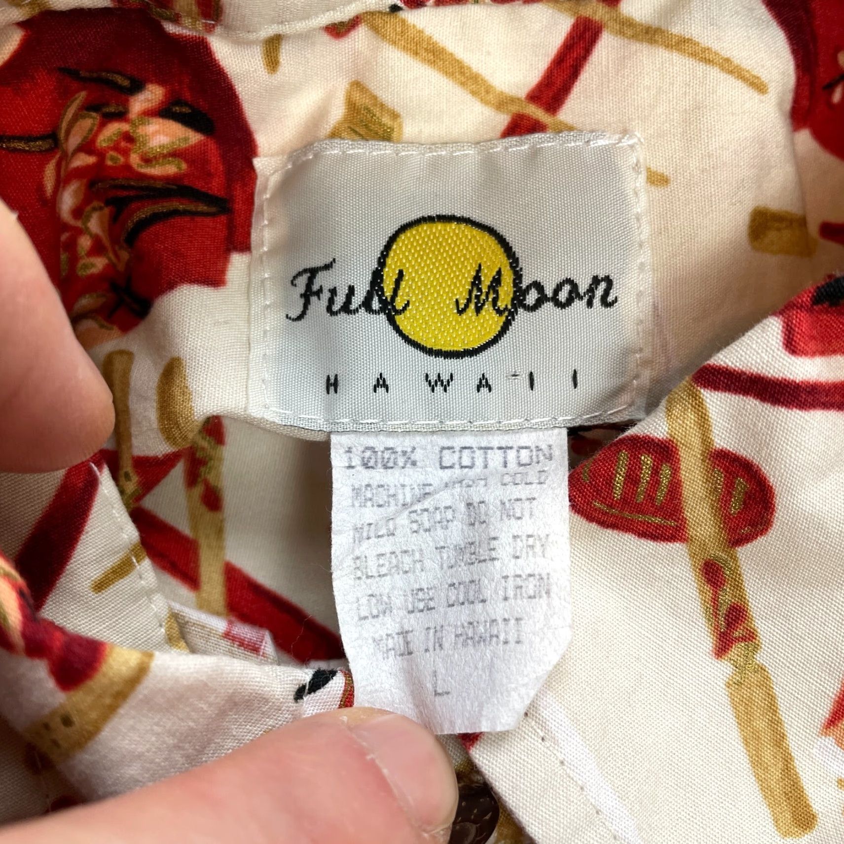 Vintage Full Moon Hawaii Shirt Mens L Beige Short Sleeve Hawaiian Japan Chopsticks Casual Size US L / EU 52-54 / 3 - 6 Thumbnail
