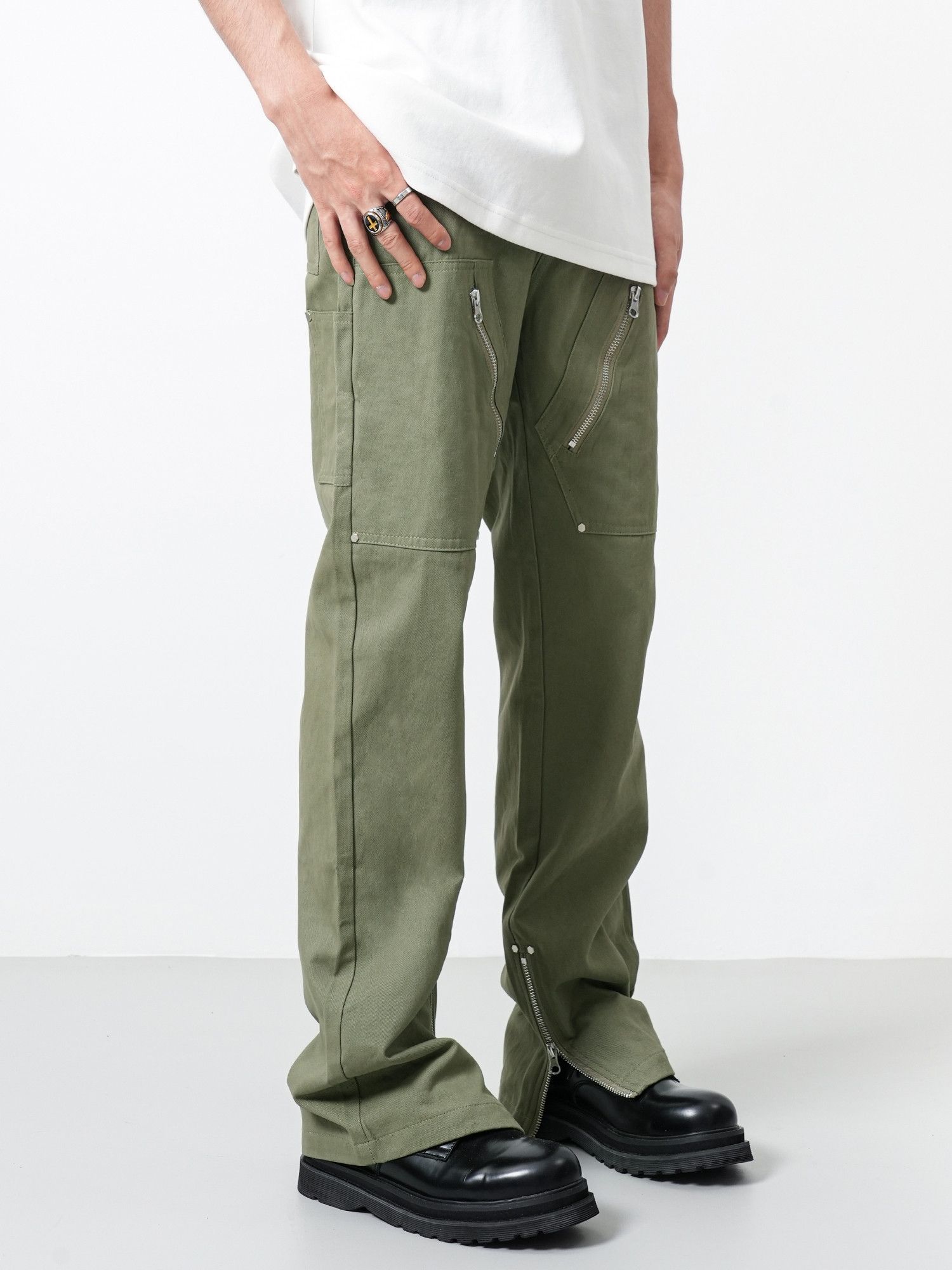 zipper utility flared military cargo pants