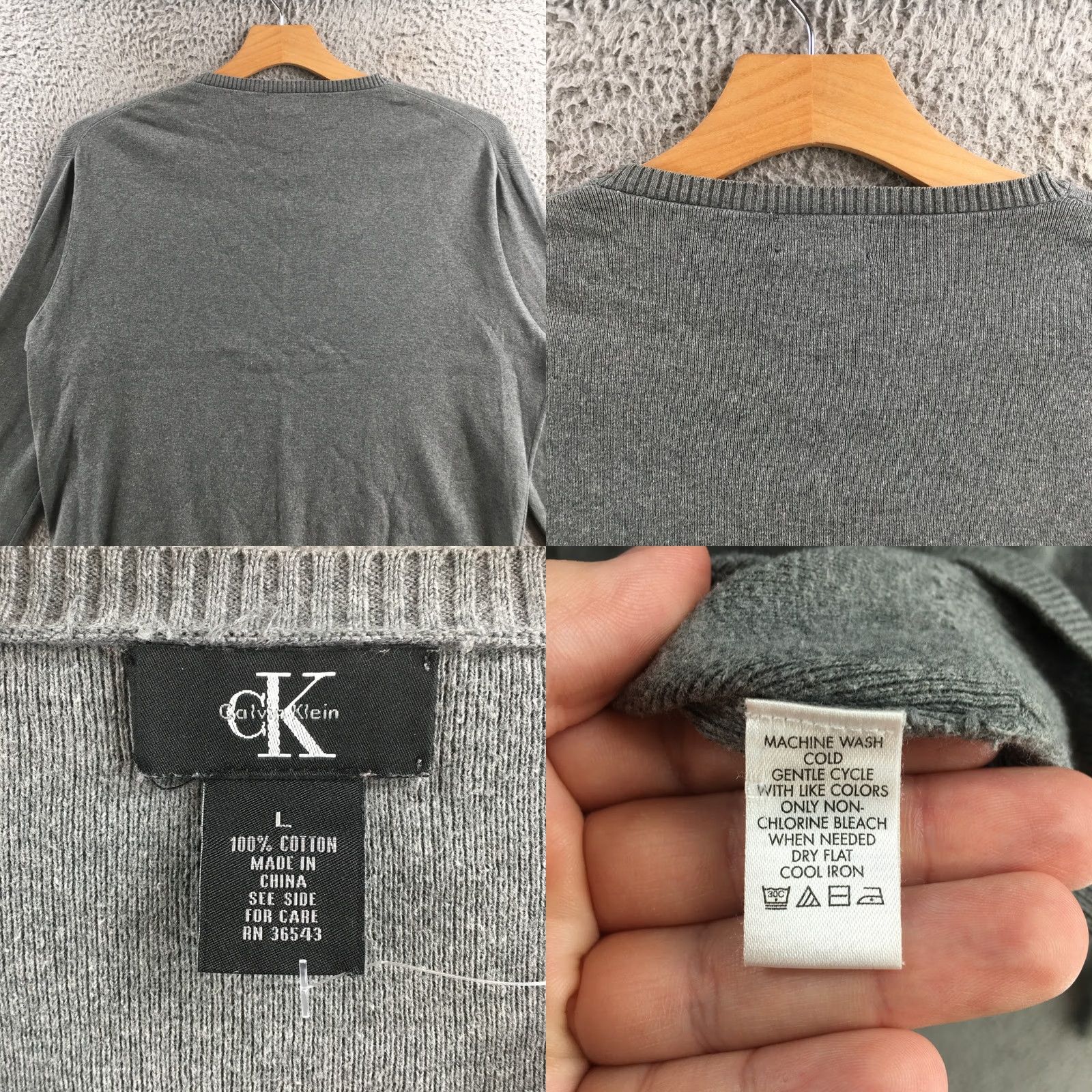 Calvin Klein Calvin Klein CK Sweater Mens Large Gray V-Neck Knit Pullover Classic Cotton Size US L / EU 52-54 / 3 - 8 Thumbnail