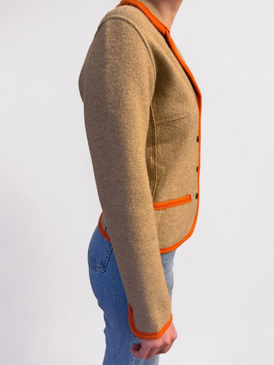 Frauenschuh Fragenshuh Wool Jacket Beige Orange Trim Size S / US 4 / IT 40 - 5 Thumbnail