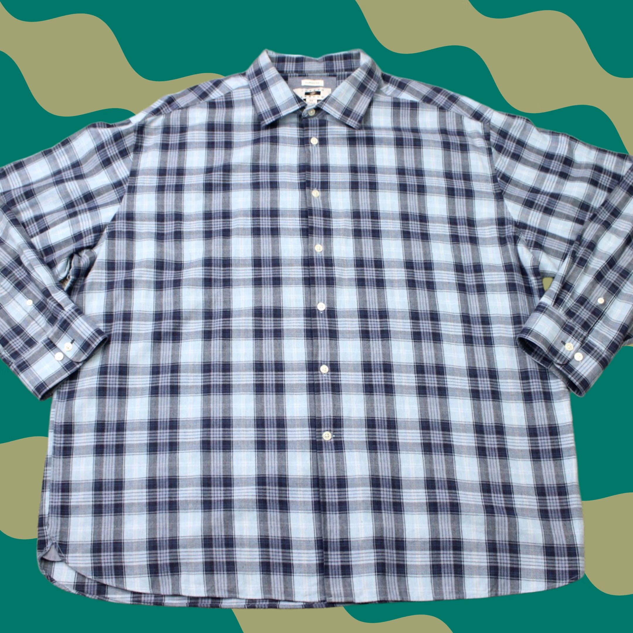 Joseph Abboud Joseph Abboud Shirt Mens 2XL Blue Plaid Wool Cotton L/S Classic Fit Button-Up Dress Shirt Size US XXL / EU 58 / 5 - 1 Thumbnail