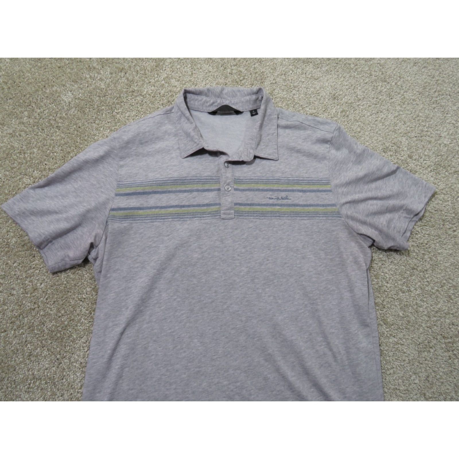 TravisMathew Travis Mathew Polo Shirt Men XL Gray Blue Yellow Stripes Short Sleeve Casual Logo Golf Size US XL / EU 56 / 4 - 3 Thumbnail