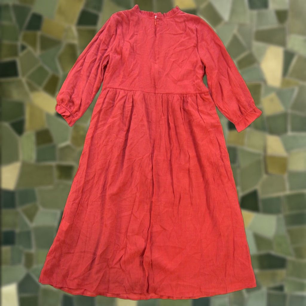 Vintage NWT MCO Rust Orange Rayon High Neck Pocket Long Sleeve Midi Mary Dress Small Size S / US 4 / IT 40 - 1 Thumbnail