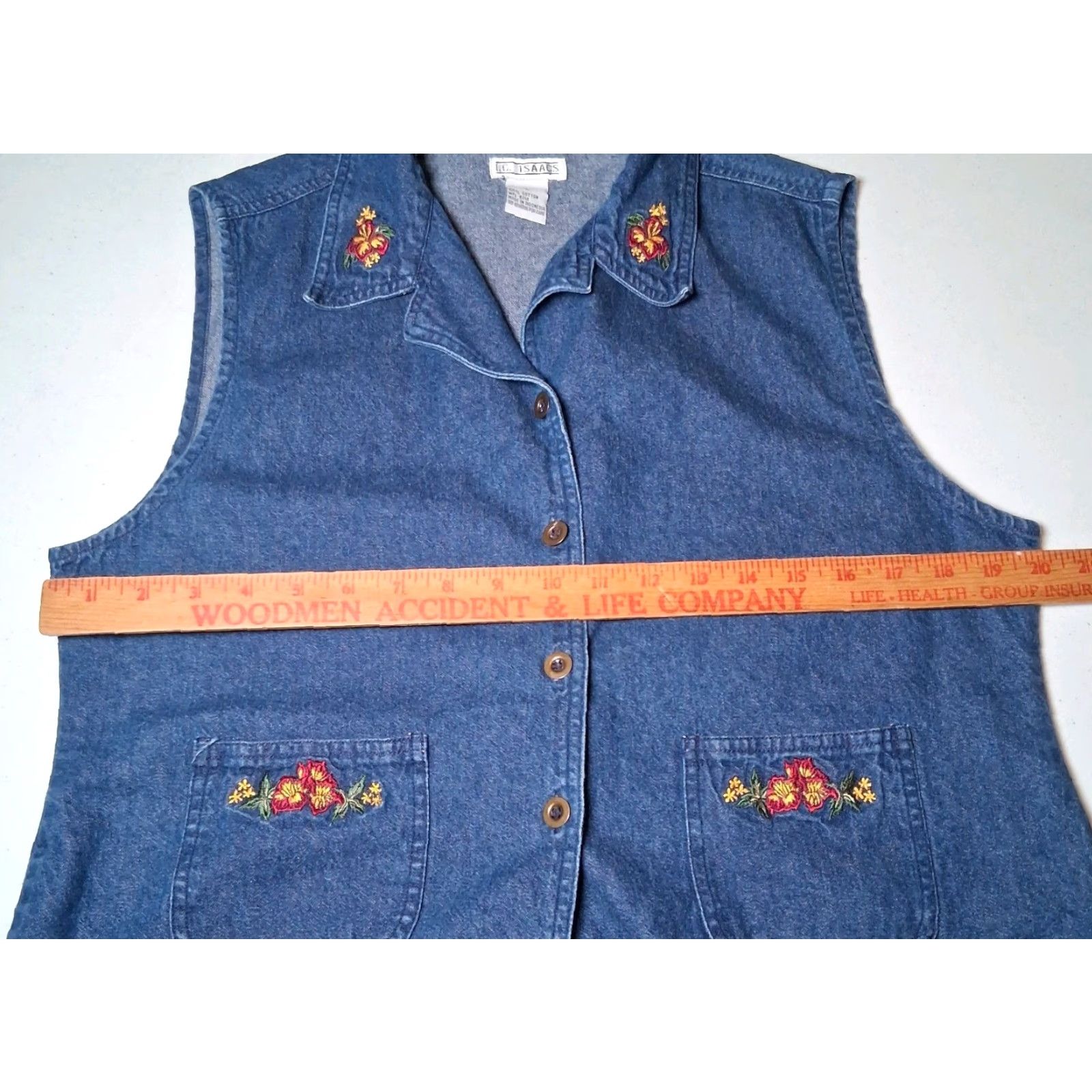 Denime VINTAGE I. C. Isaacs Vest Shirt Women L Blue Chambray Denim Floral Embroidered Sleeveless V-Neck Casual 90s Cottagecore Size L / US 10 / IT 46 - 7 Thumbnail
