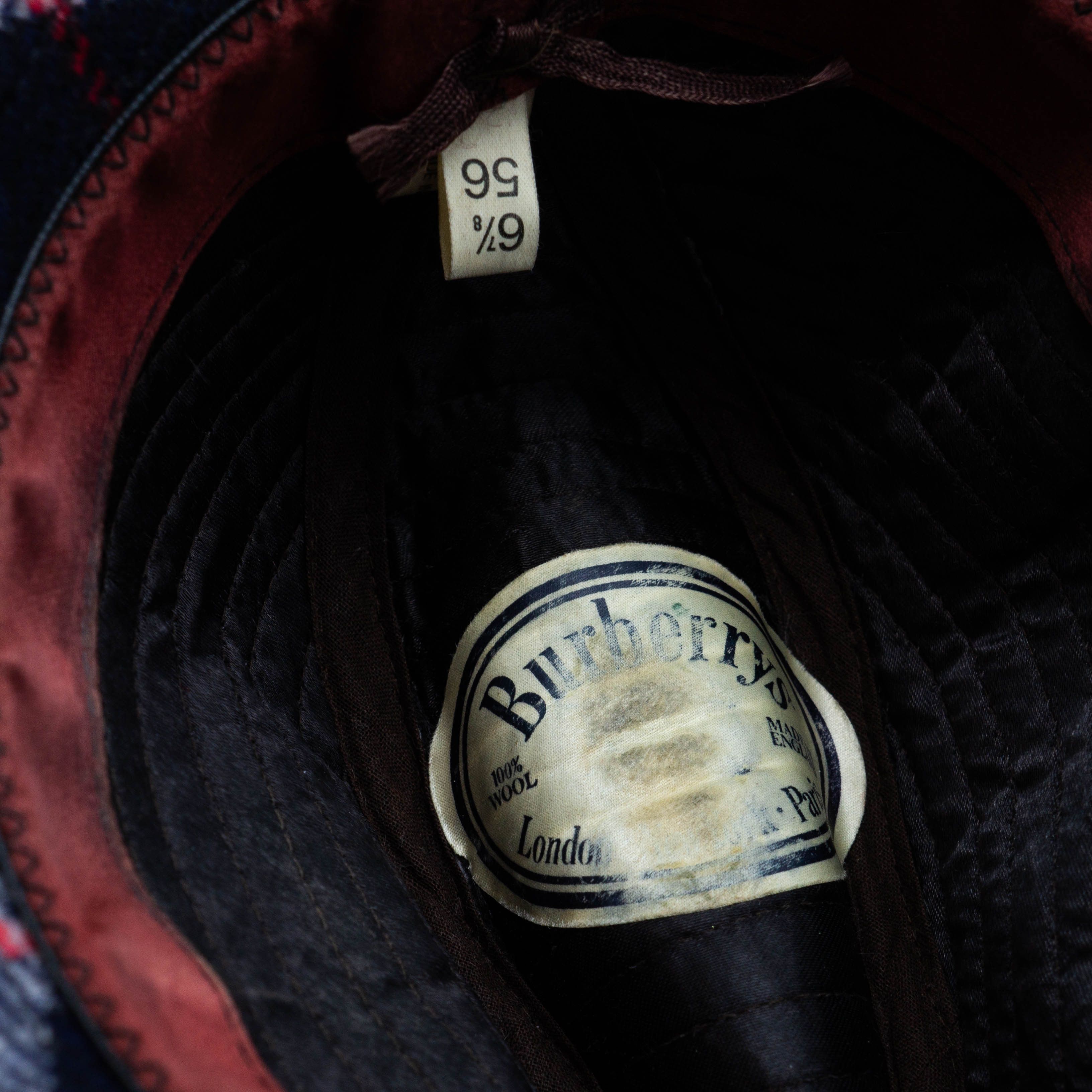 BURBERRY Check Monogram Hat Blue Vintage 90s