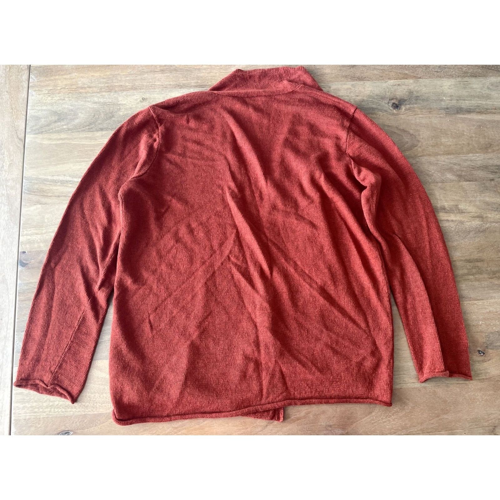 Eileen Fisher VINTAGE Eileen Fisher Blouse Cardigan Open Front Linen Knit Womens M Burnt Orange 100% Linen Open Front Collarless Casual Sleeve Regular Size M / US 6-8 / IT 42-44 - 4 Thumbnail