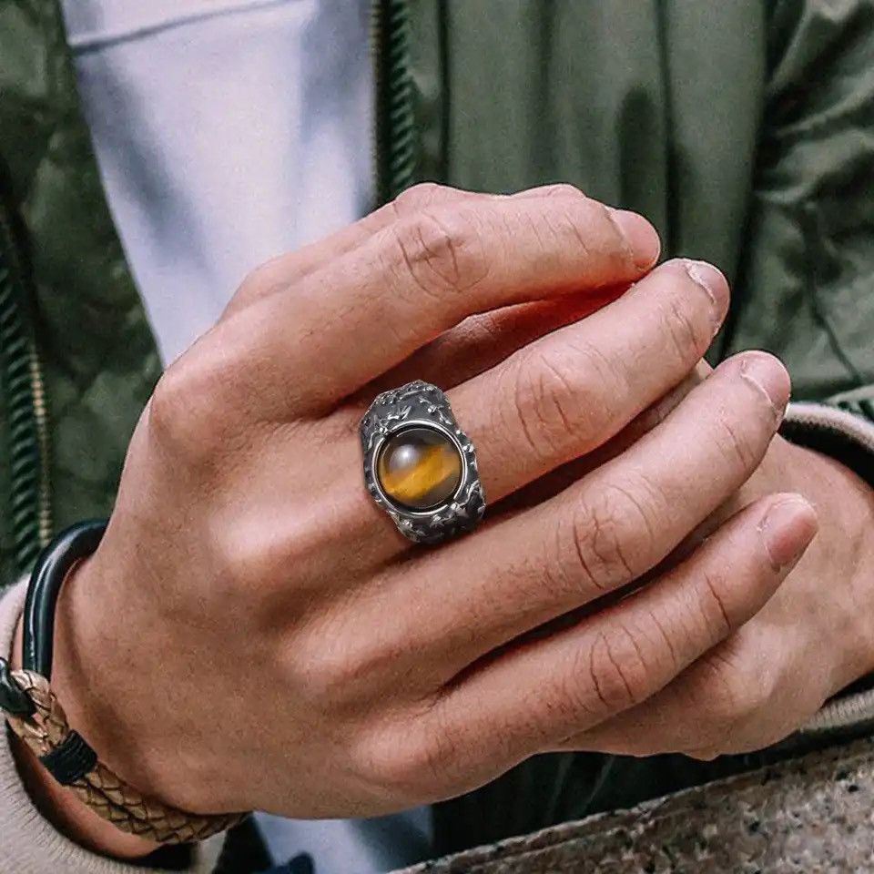Other Cool Punk Tiger Eye Stone Signet Ring Size ONE SIZE - 3 Thumbnail