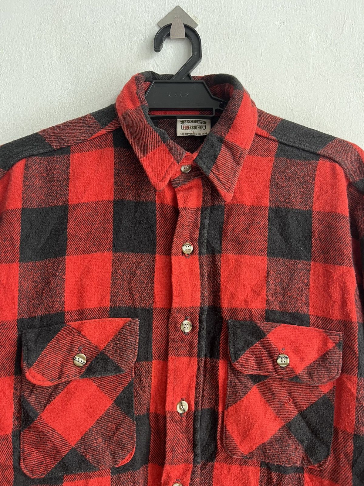 FiveBrother Vintage 1980s Five Brother Buffalo Plaid Heavy Flannel Shirt Size US M / EU 48-50 / 2 - 2 Thumbnail