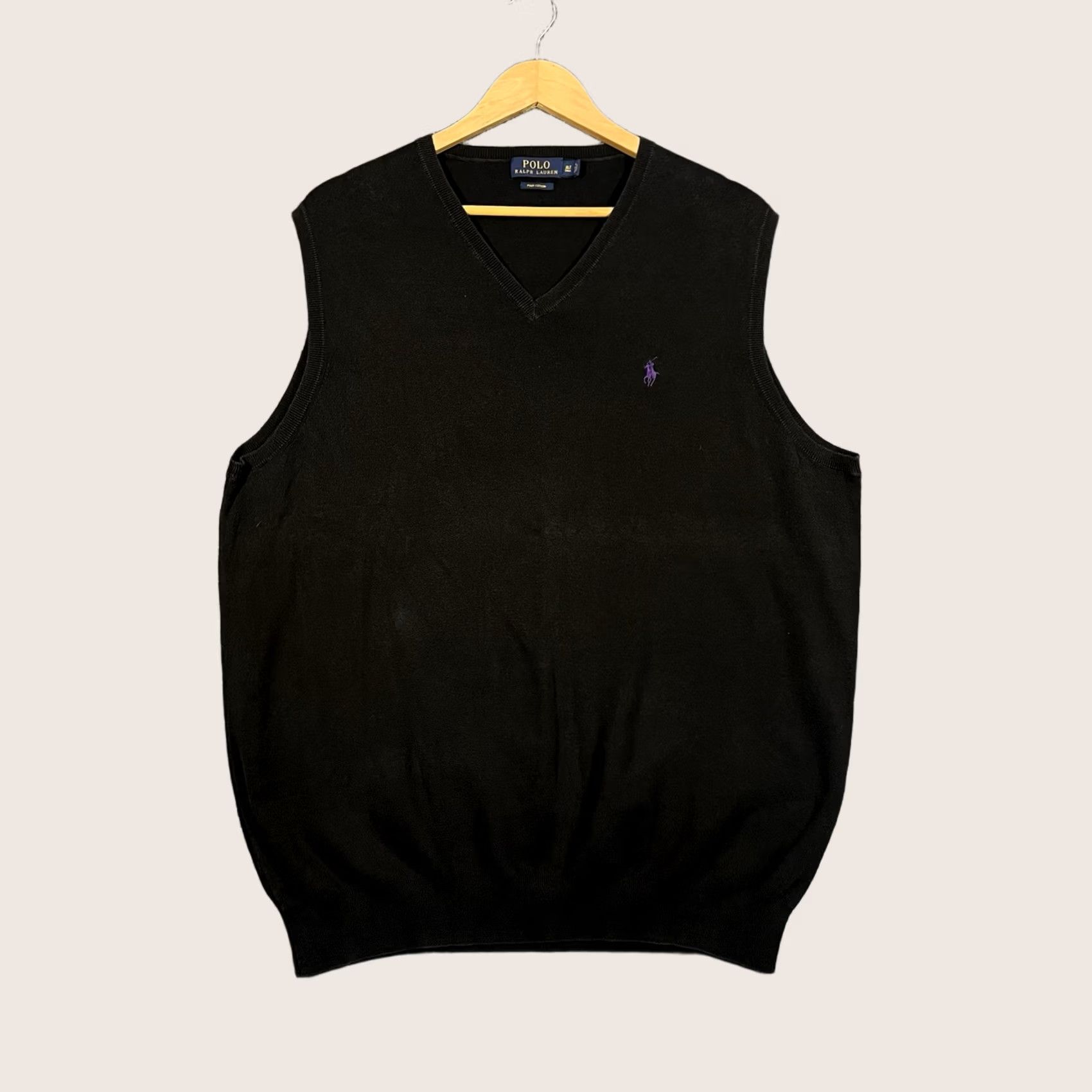 Polo Ralph Lauren VINTAGE Polo Ralph Lauren Vest Mens XLT Pullover Sleeveless Pony Pima Cotton Black White Size US XL / EU 56 / 4 - 1 Thumbnail