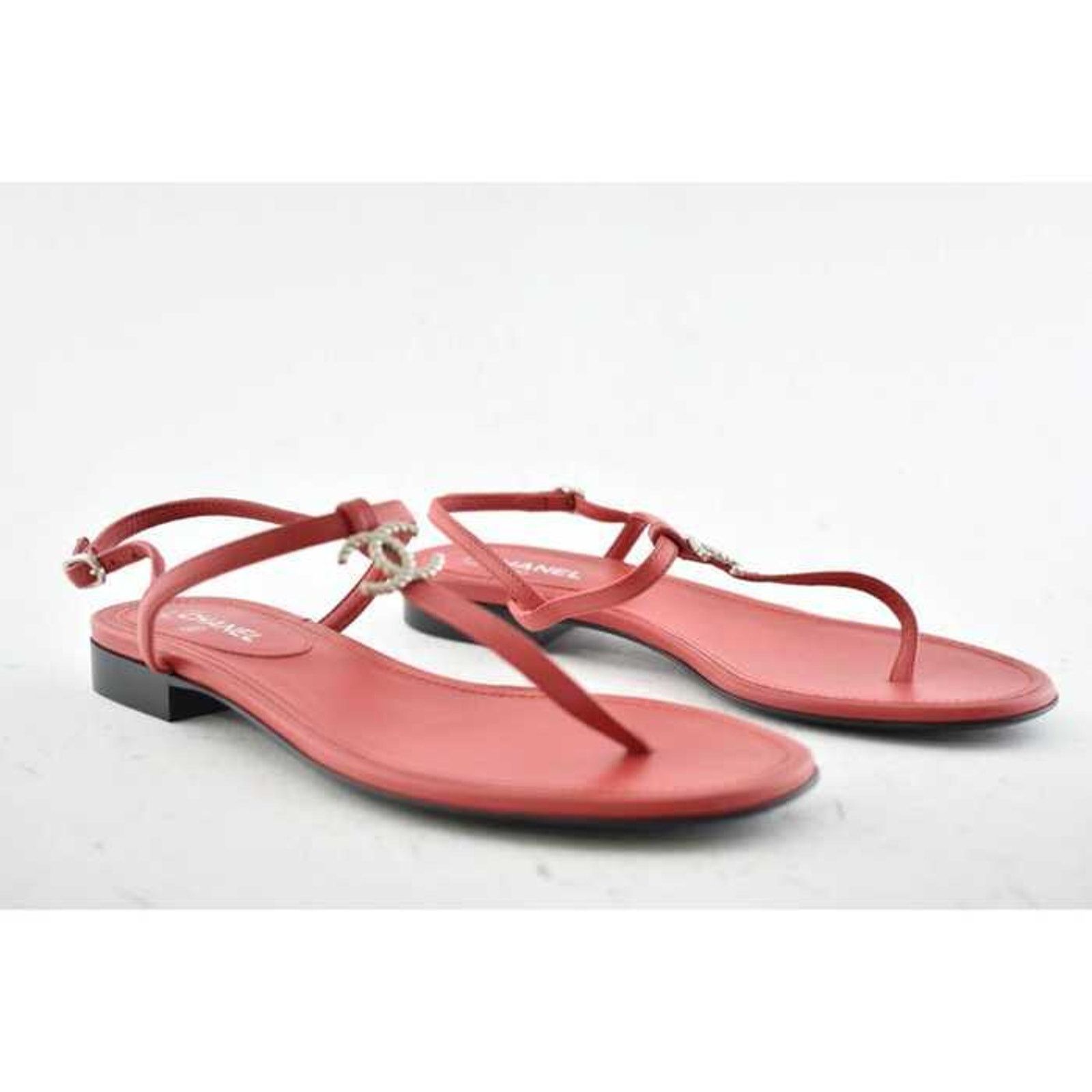 Chanel Chanel 19C Red Leather CC Silver Metal Logo Mule Strap Size US 6 / IT 36 - 4 Thumbnail