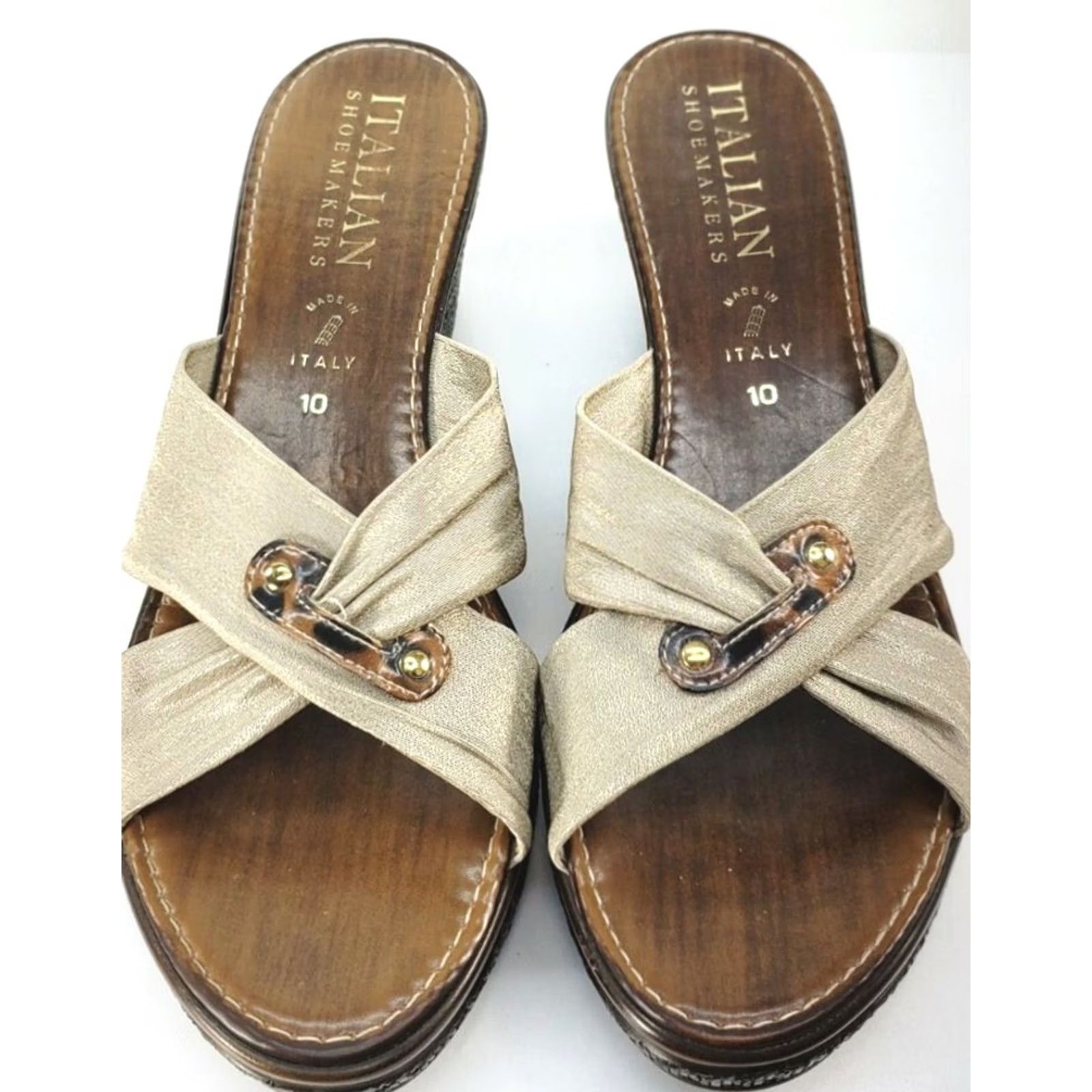 Vintage VINTAGE Italian Shoemakers Women's Sandal Taupe X-Crossover Wedge Slip On 10M (Size 10) Shoes Size US 10 / IT 40 - 3 Thumbnail