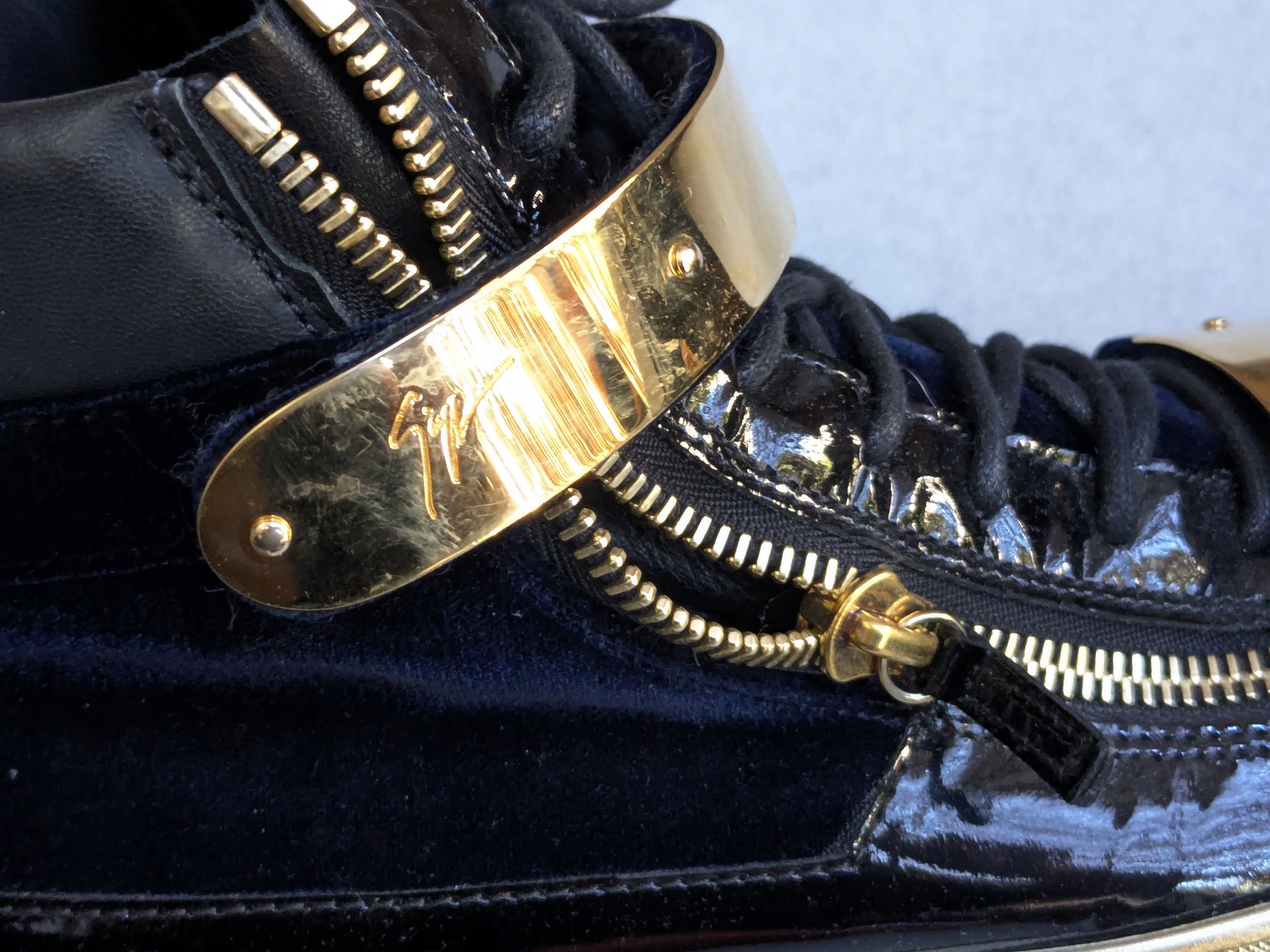 Giuseppe Zanotti Giuseppe Zanotti High Tops Navy Blue Velvet Gold 11 44 Size US 11 / EU 44 - 9 Thumbnail