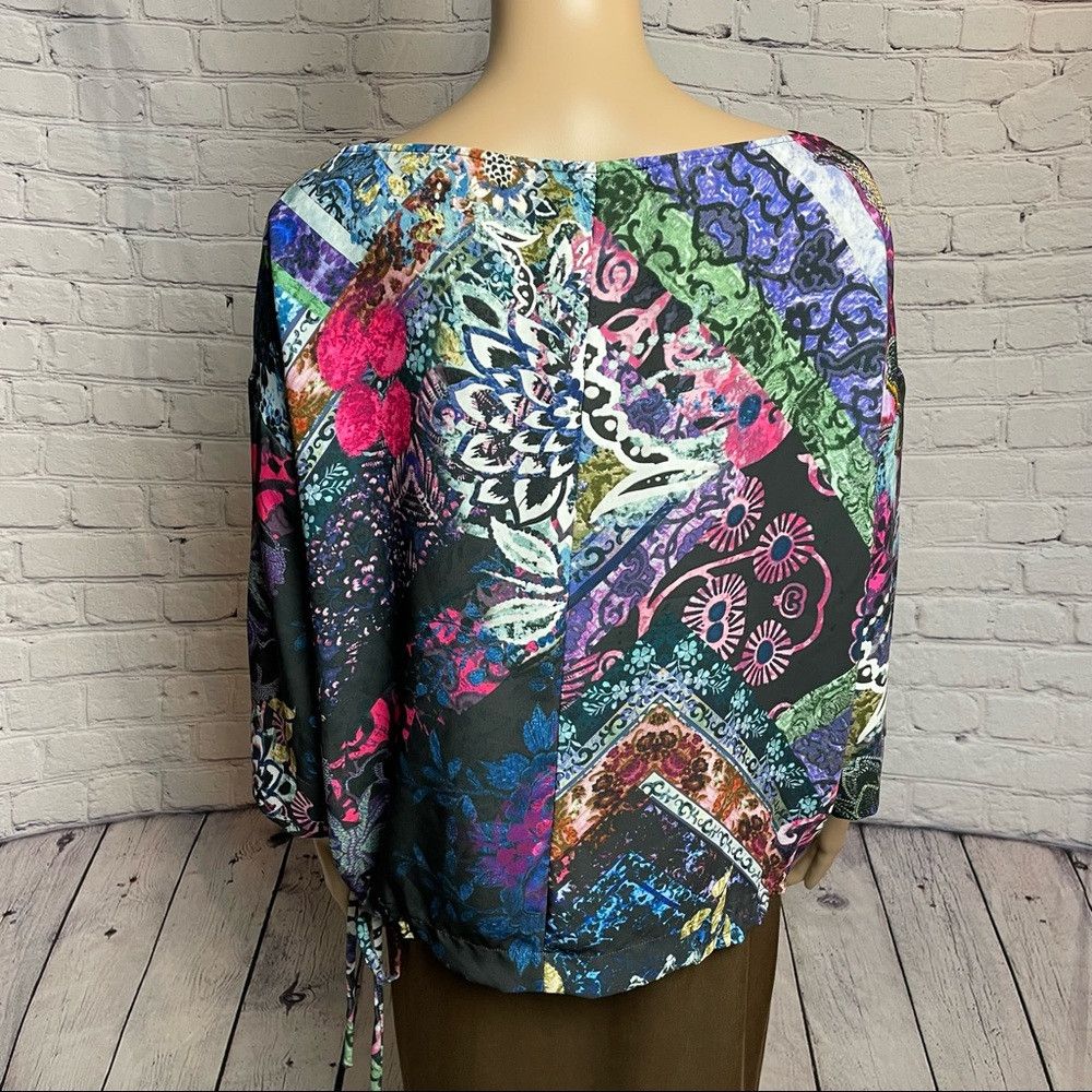 FUZZI Fuzzi 3/4-Sleeve Multi Floral-Print Drawstring Top Size 42 Size M / US 6-8 / IT 42-44 - 6 Thumbnail