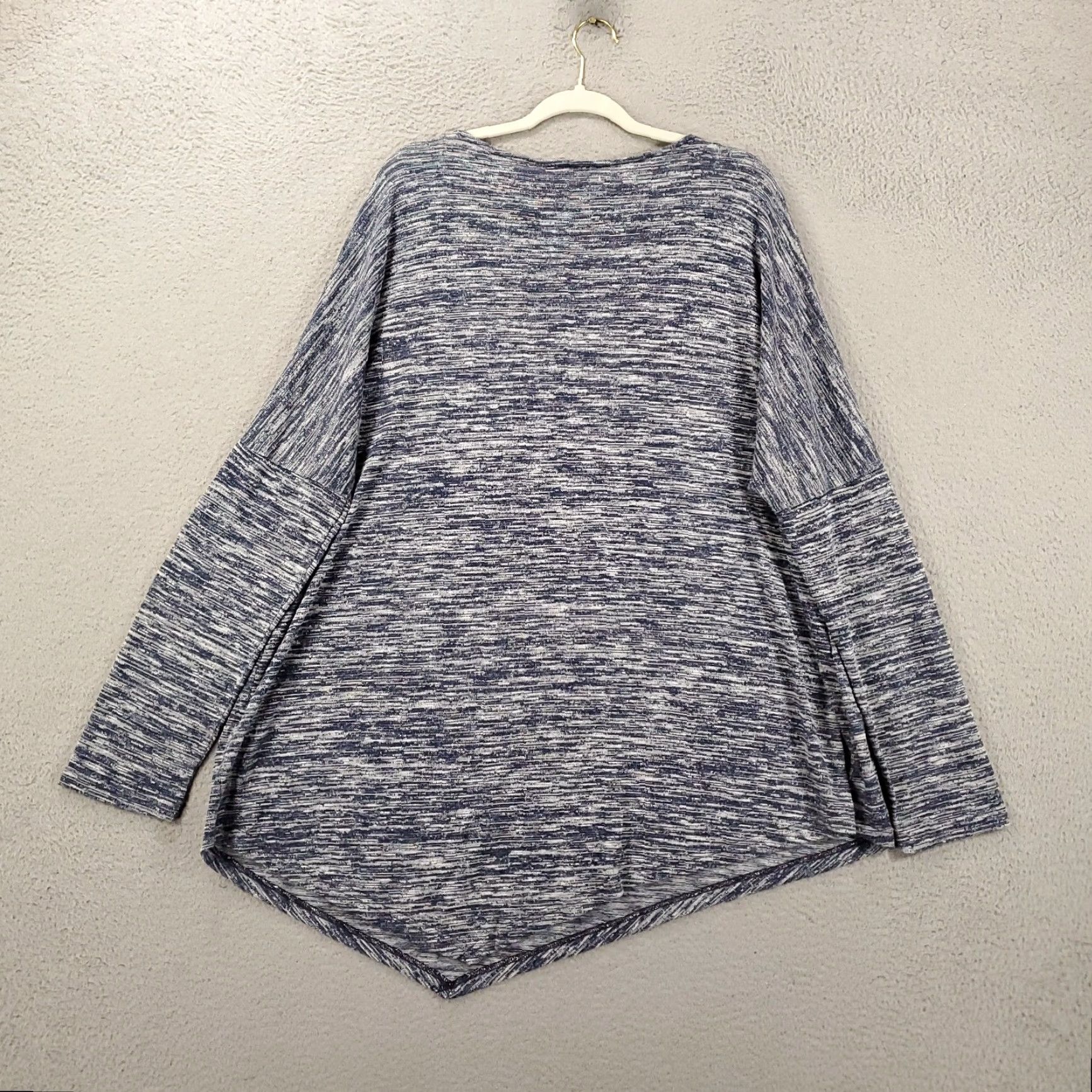 Vintage Womens Tunic Top XL Blue White Heathered Asymmetric Hem Long Sleeve Tunic Blouse Bohemian Knit Cotton Blend Polyester Round Neck Pullover Casual Size XL / US 12-14 / IT 48-50 - 7 Thumbnail
