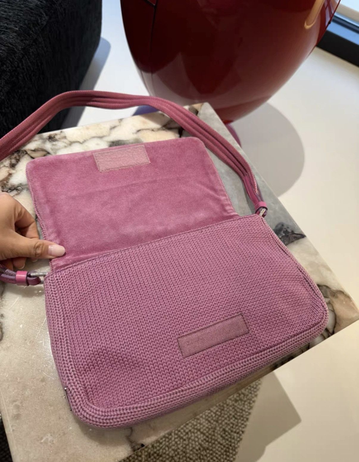 Prada Prada Vintage Magenta Wool Knit Flap Bag J36 Size ONE SIZE - 7 Thumbnail
