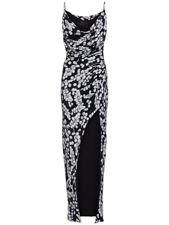 o1s1wg111025 Draped Printed Crepe Maxi Dress in Black