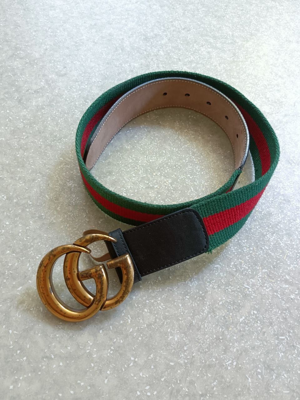 Gucci Gucci Belt Marmont Web Green and Red Golden Buckle  display picture 1