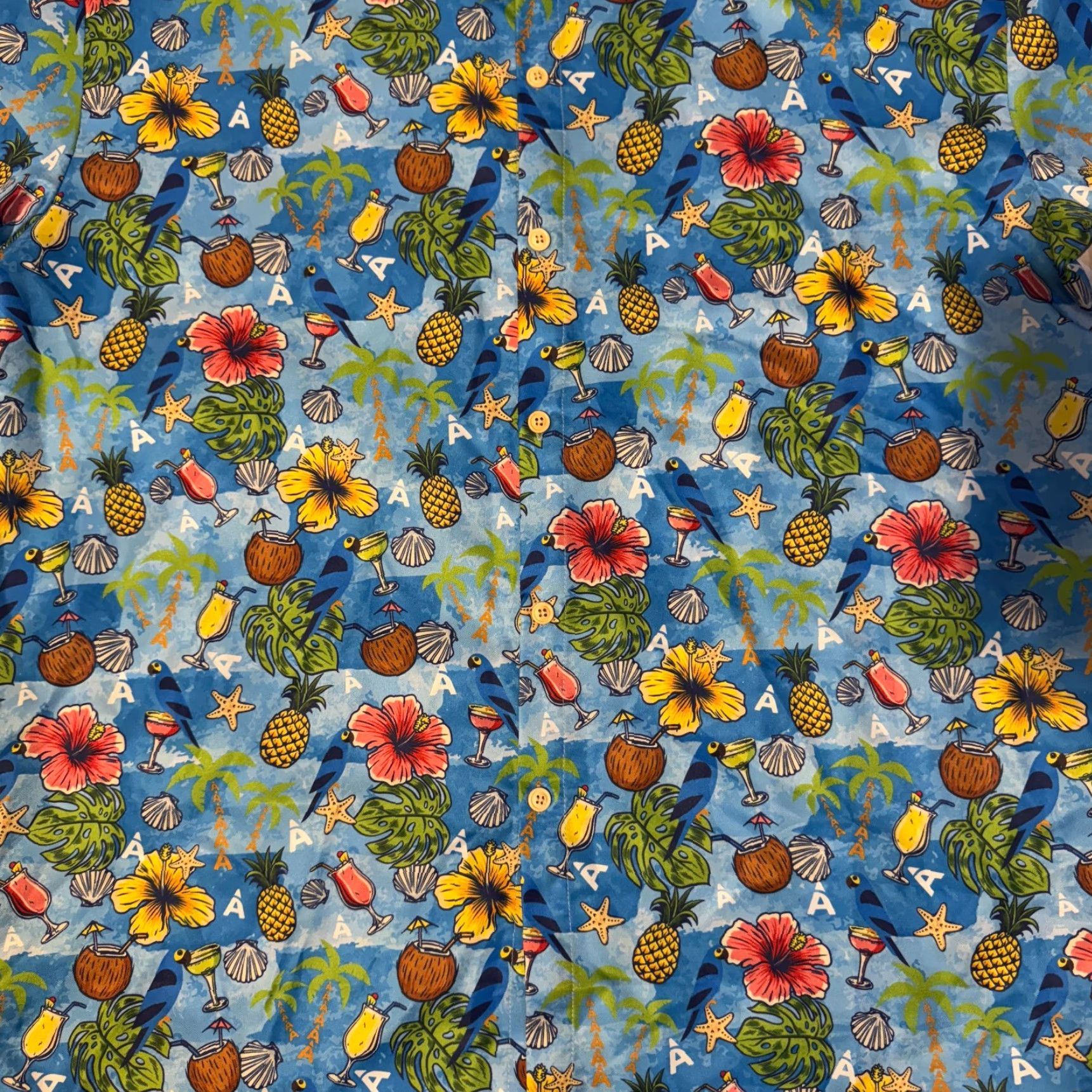 Vintage Aspenville Hawaiian Shirt XL Blue Macaw Pineapple Coconut Rum Martini Palm Tree Mens Size US XL / EU 56 / 4 - 3 Thumbnail
