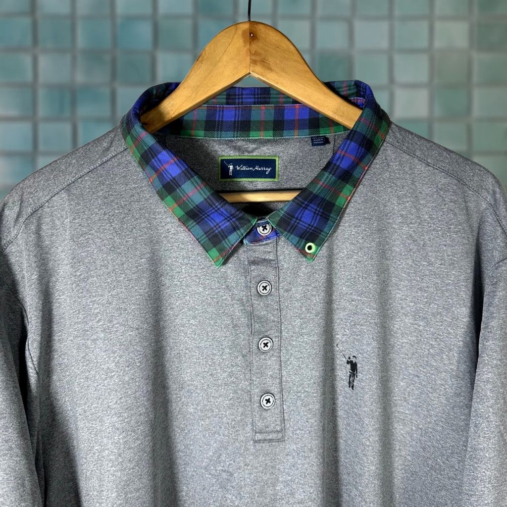 Vintage William Murray Golf Polo Shirt Mens 2XL Gray Plaid Collar Short Sleeve Size US XXL / EU 58 / 5 - 1 Thumbnail