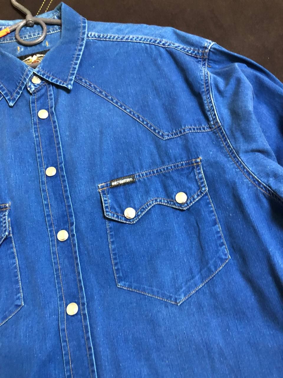Harley Davidson Harley Davidson Men's Long Sleeve Blue Cotton Shirt Size US XL / EU 56 / 4 - 8 Thumbnail
