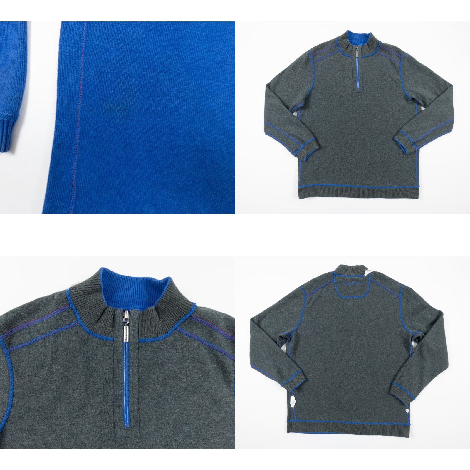 Tommy Bahama Tommy Bahama Mens Sweater Medium Reversible 1/4 Zip Pullover Blue Gray Solid Preppy Size US M / EU 48-50 / 2 - 8 Thumbnail