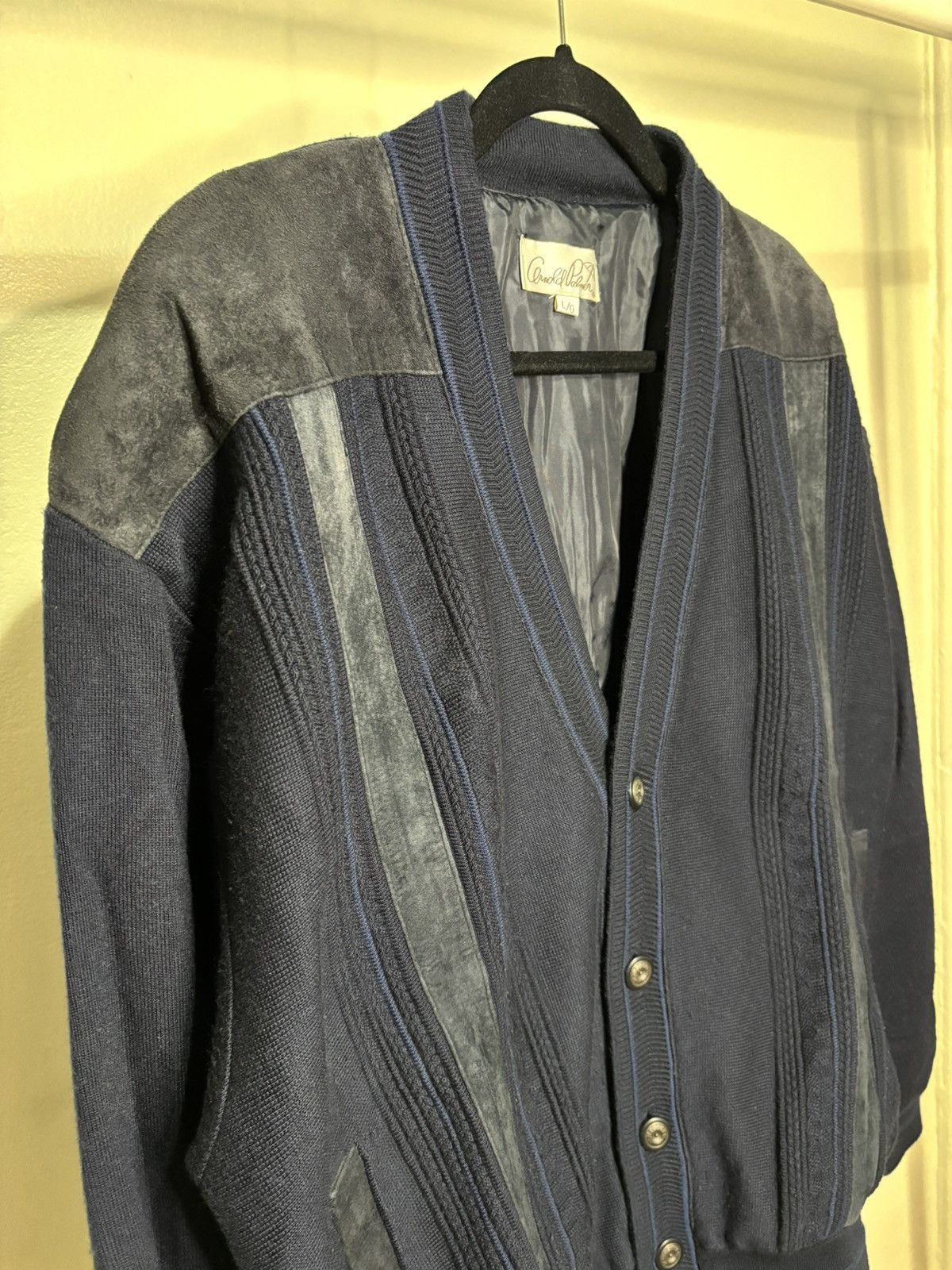 Vintage Vintage 1990s Navy Blue Boxy Cardigan Sweater Size US L / EU 52-54 / 3 - 2 Thumbnail