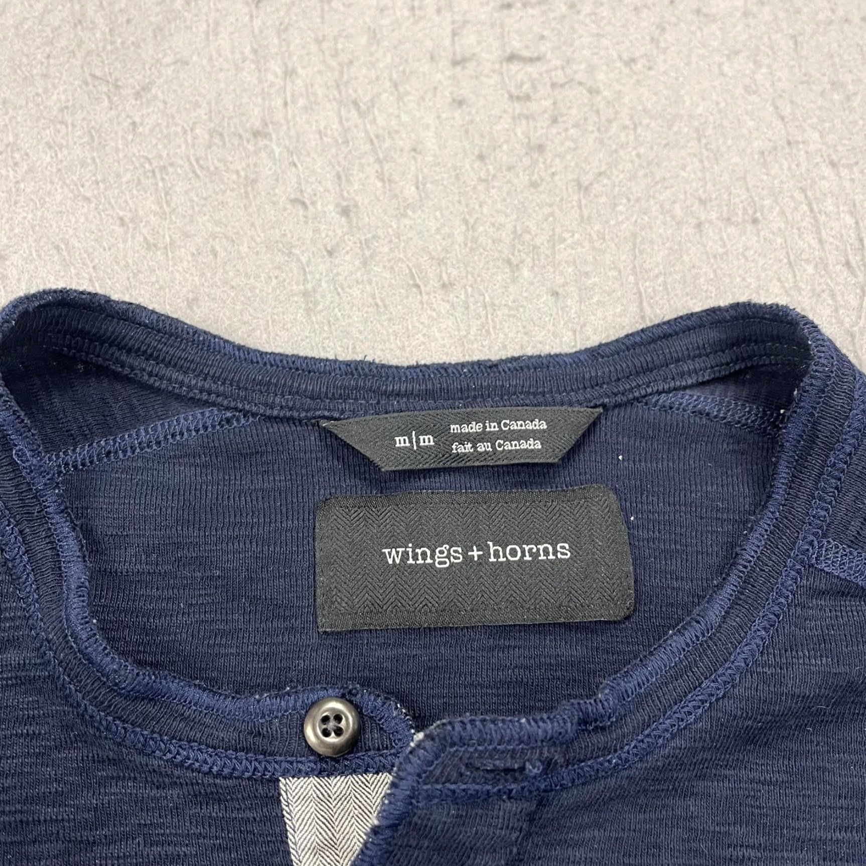 Vintage Wings+Horns Shirt Mens Medium Blue Slub Cotton Long Sleeve Henley Made Canada Size US M / EU 48-50 / 2 - 3 Thumbnail