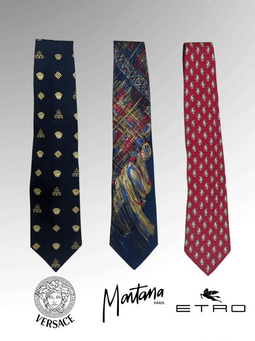 Claude Montana × Etro × Versace Luxury Designer Silk Tie Set – Versace,Etro & Claude Montana Size ONE SIZE - 1 Thumbnail