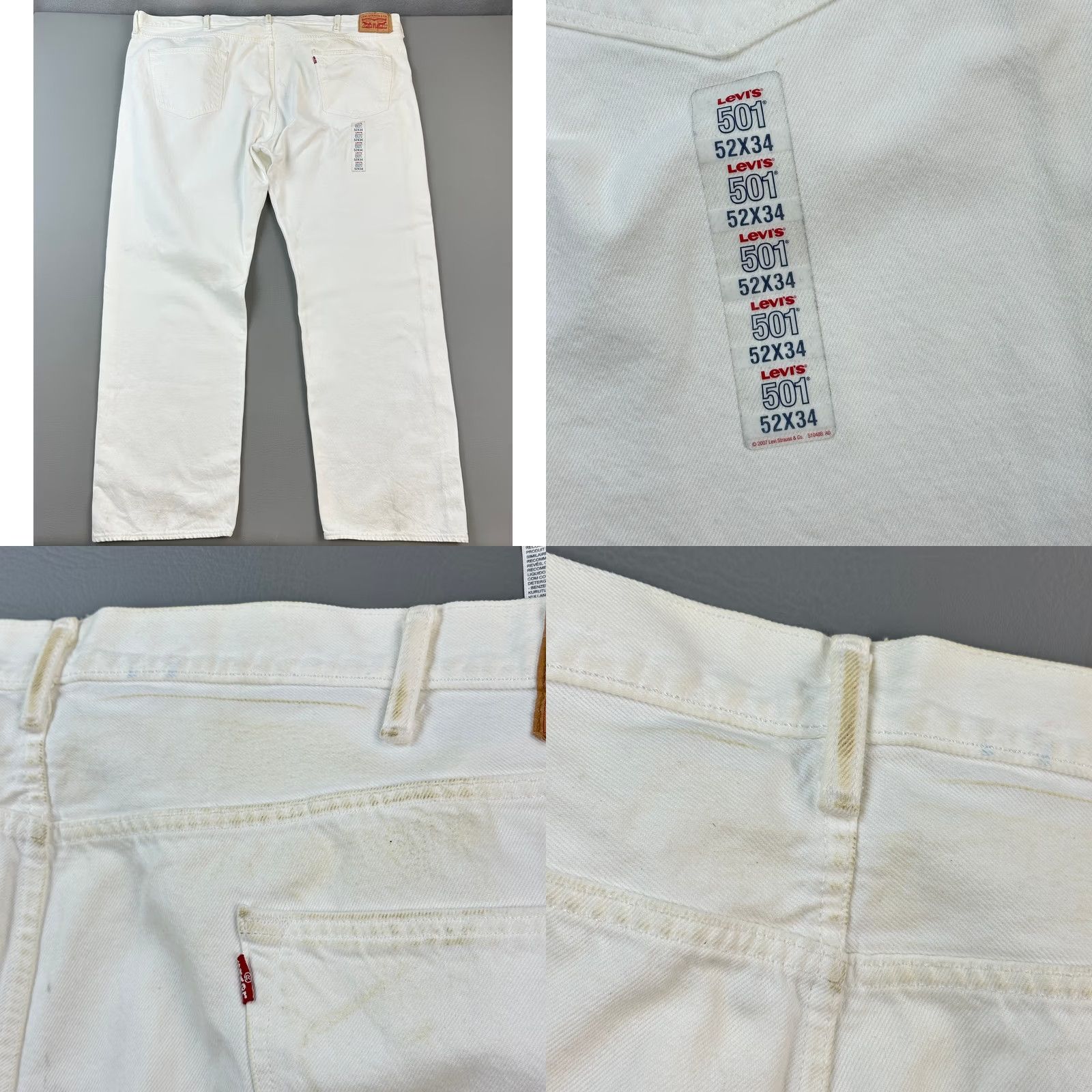 Levi's VINTAGE Levi's 501 Jeans Mens Big & Tall 52x34 White Denim Original Fit Button Fly Casual Size US 36 / EU 52 - 9 Thumbnail