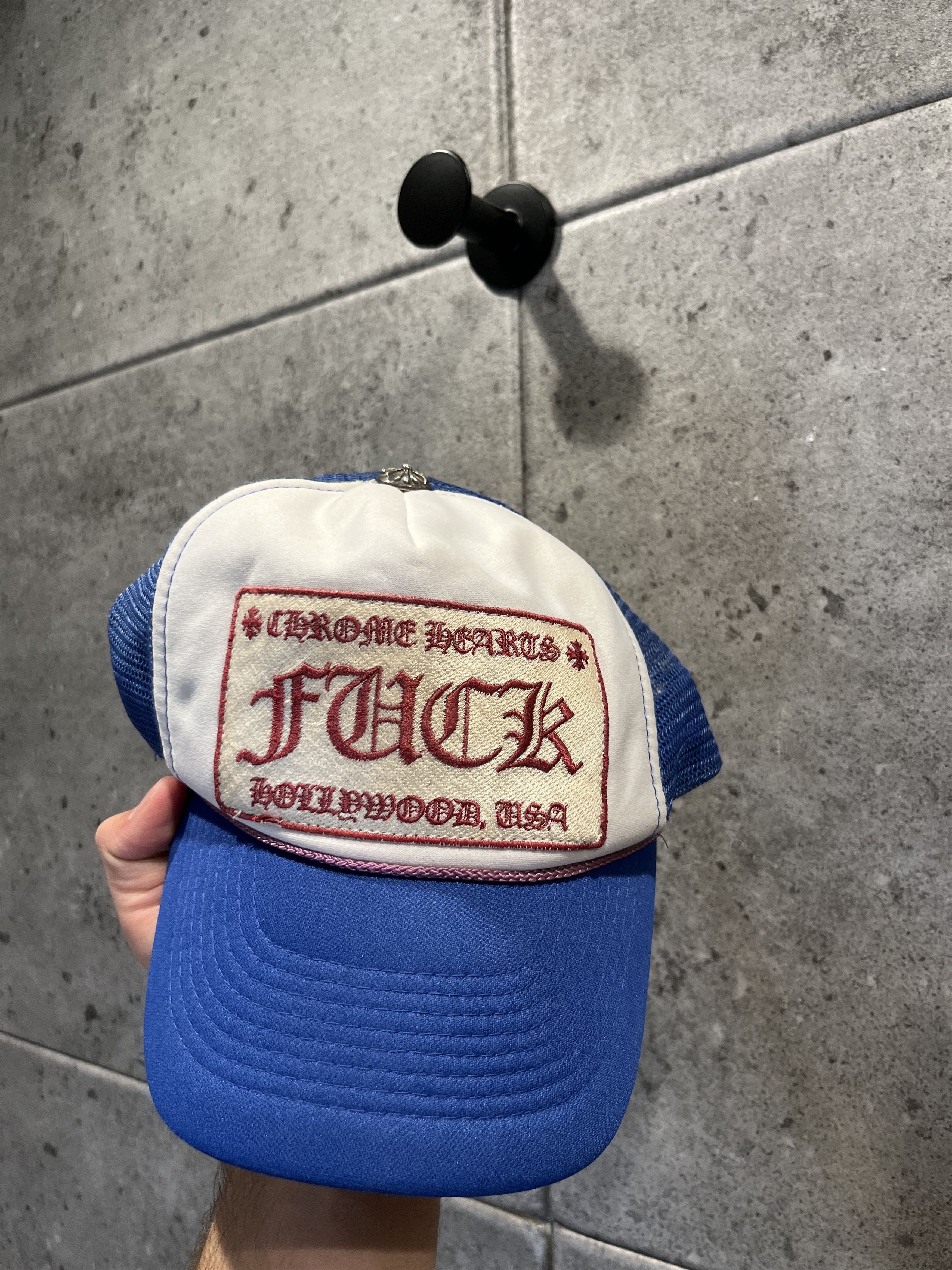 image of Chrome Hearts Vintage Otto Fuck Blue Trucker Hat, Men's