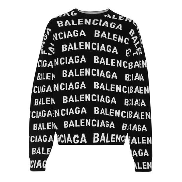 image of Balenciaga O1G2R1Mq0324 All Over Logo Sweater In Black & White in Black/White, Men's (Size Medium)