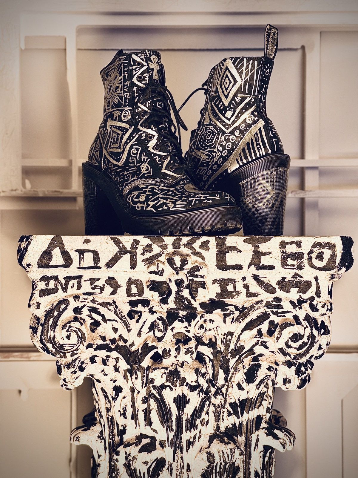 Other Hand-Painted Doc Martens – Greek, Mayan & Asemic Glyph Boots Size US 8.5 / IT 38.5 - 1 Thumbnail